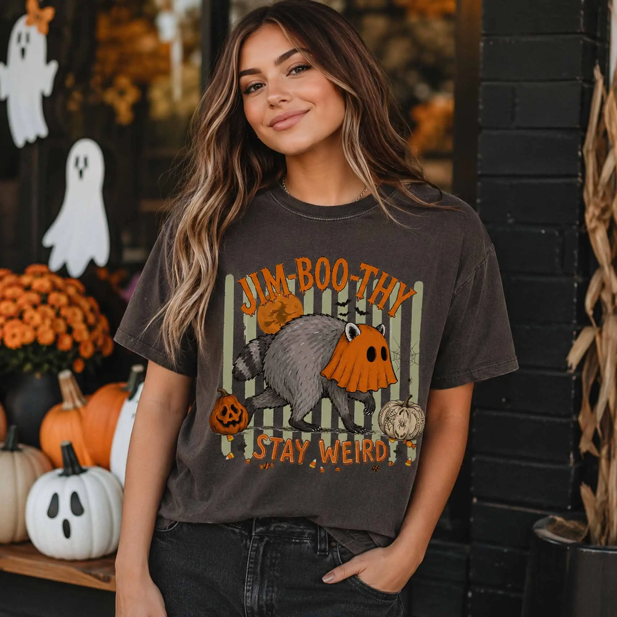 Jimothy Halloween Shirt, Jim-Boo-Thy Raccoon Trash Panda Ghost Meme Trendy Spooky Season Tshirt - photo 5