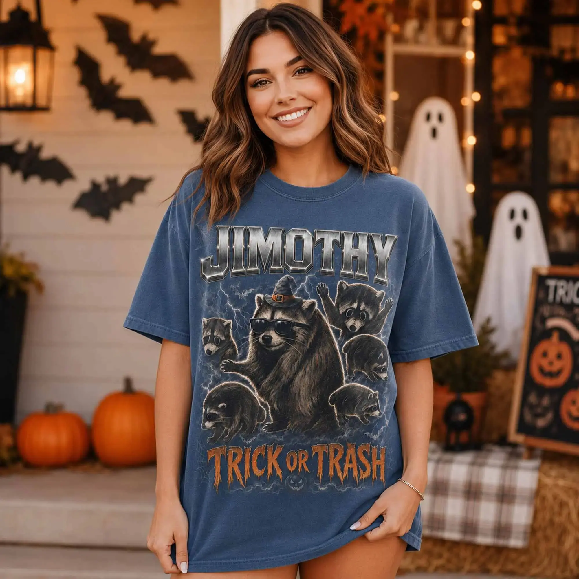 Jimothy Trick Or Trash Halloween Shirt, Funny Witch Raccoon Panda Meme Graphic Tee, Spooky Gift - photo 2