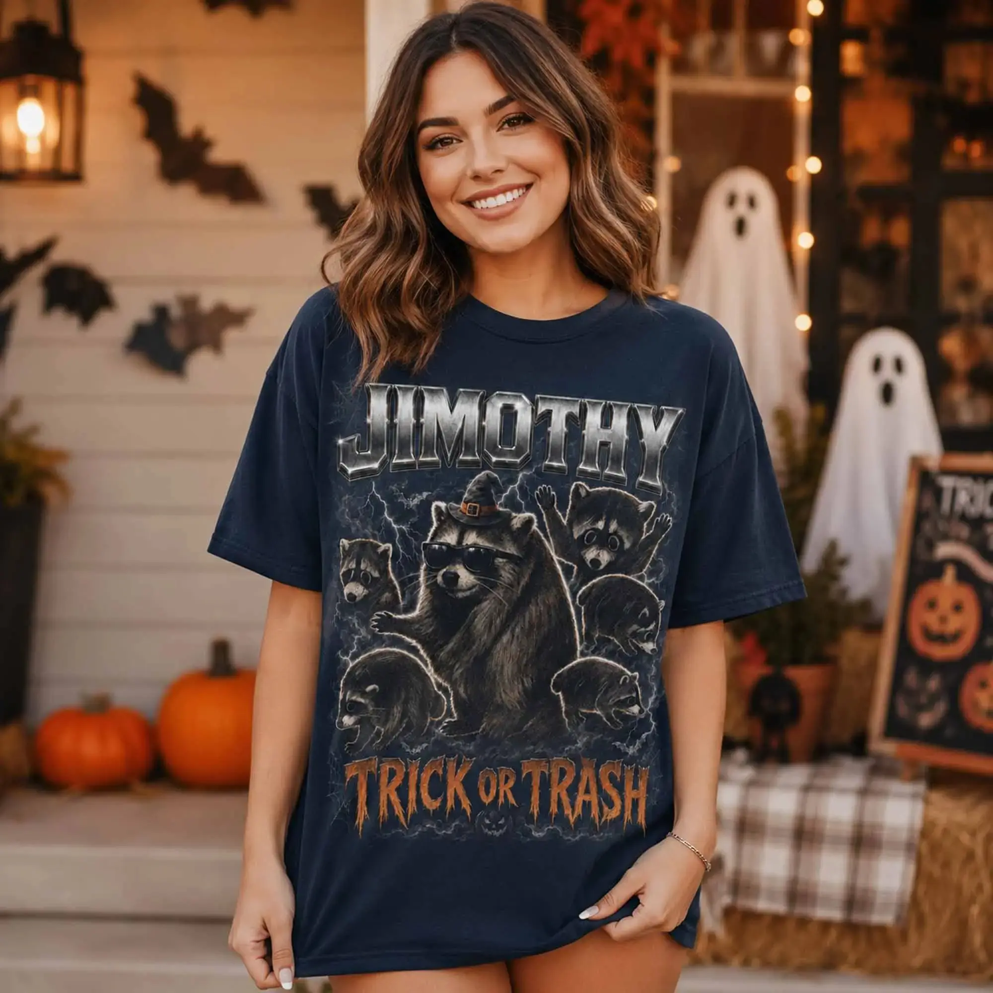 Jimothy Trick Or Trash Halloween Shirt, Funny Witch Raccoon Panda Meme Graphic Tee, Spooky Gift - photo 3