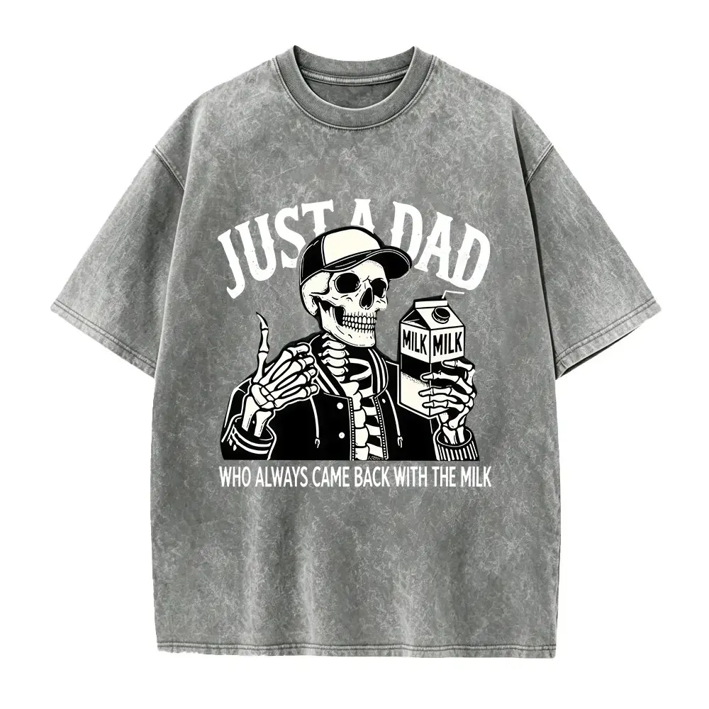 Just A Dad Who Always Came Back With The Milk T-Shirt, Funny Retro Skeleton Fathers Day Gift For Him