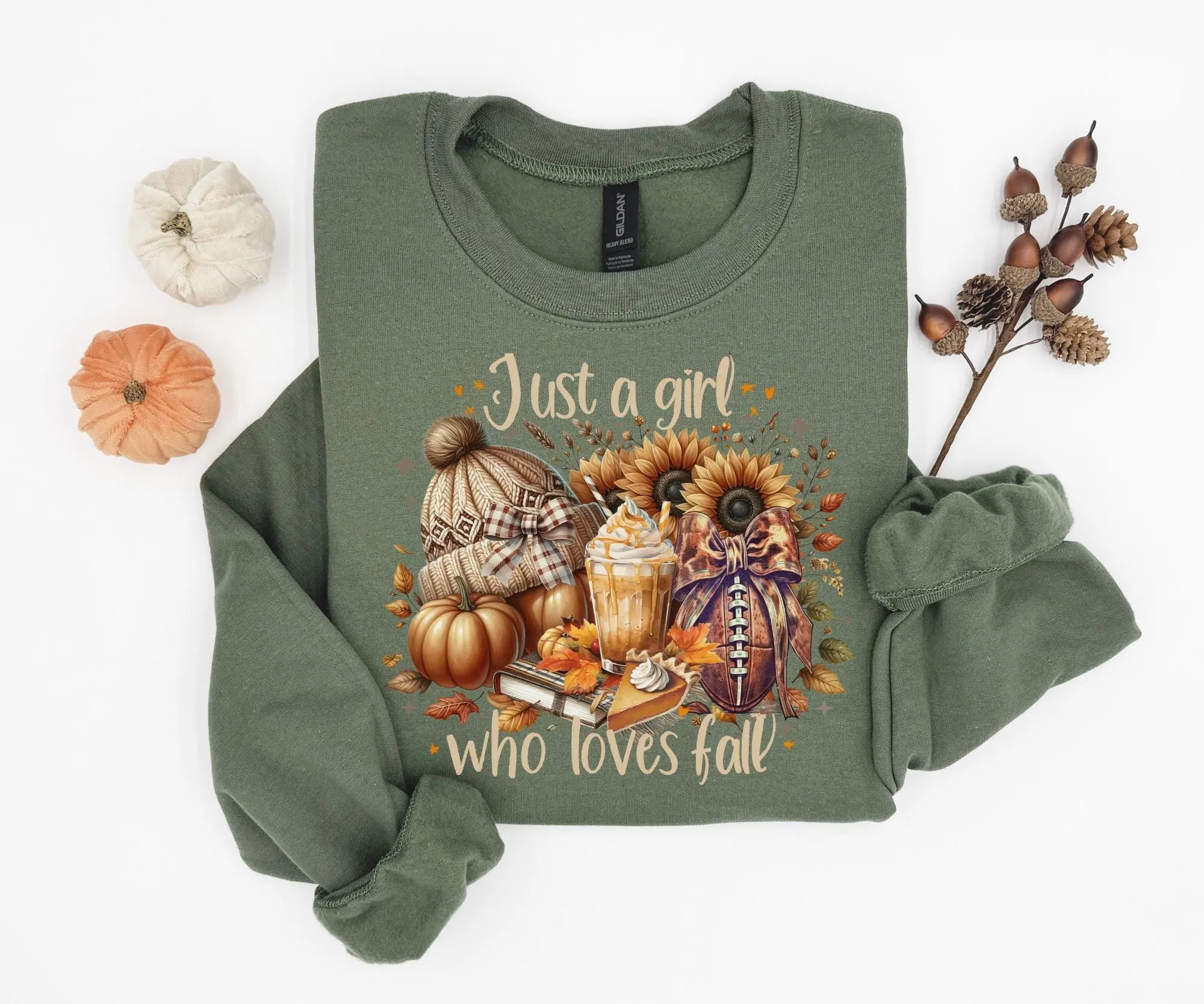 Just a Girl Who Loves Fall Sweatshirt, Cozy Autumn Season Graphic Tee, Cute Thanksgiving Sweater Gift - photo 2