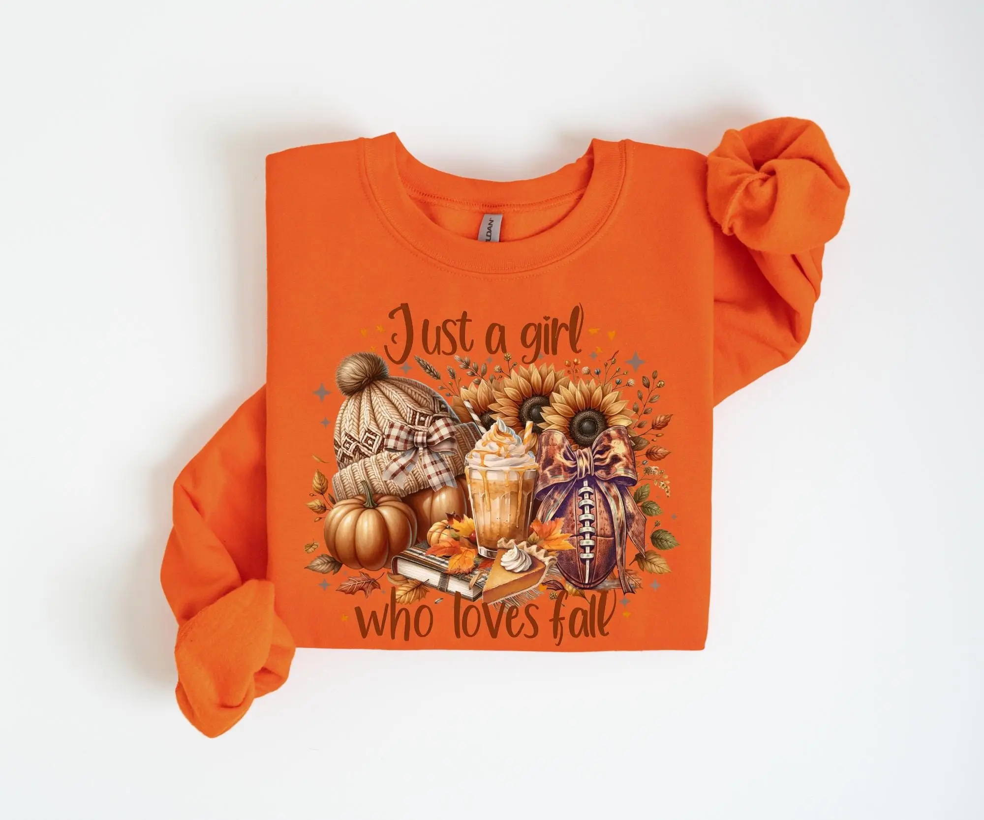 Just a Girl Who Loves Fall Sweatshirt, Cozy Autumn Season Graphic Tee, Cute Thanksgiving Sweater Gift - photo 4