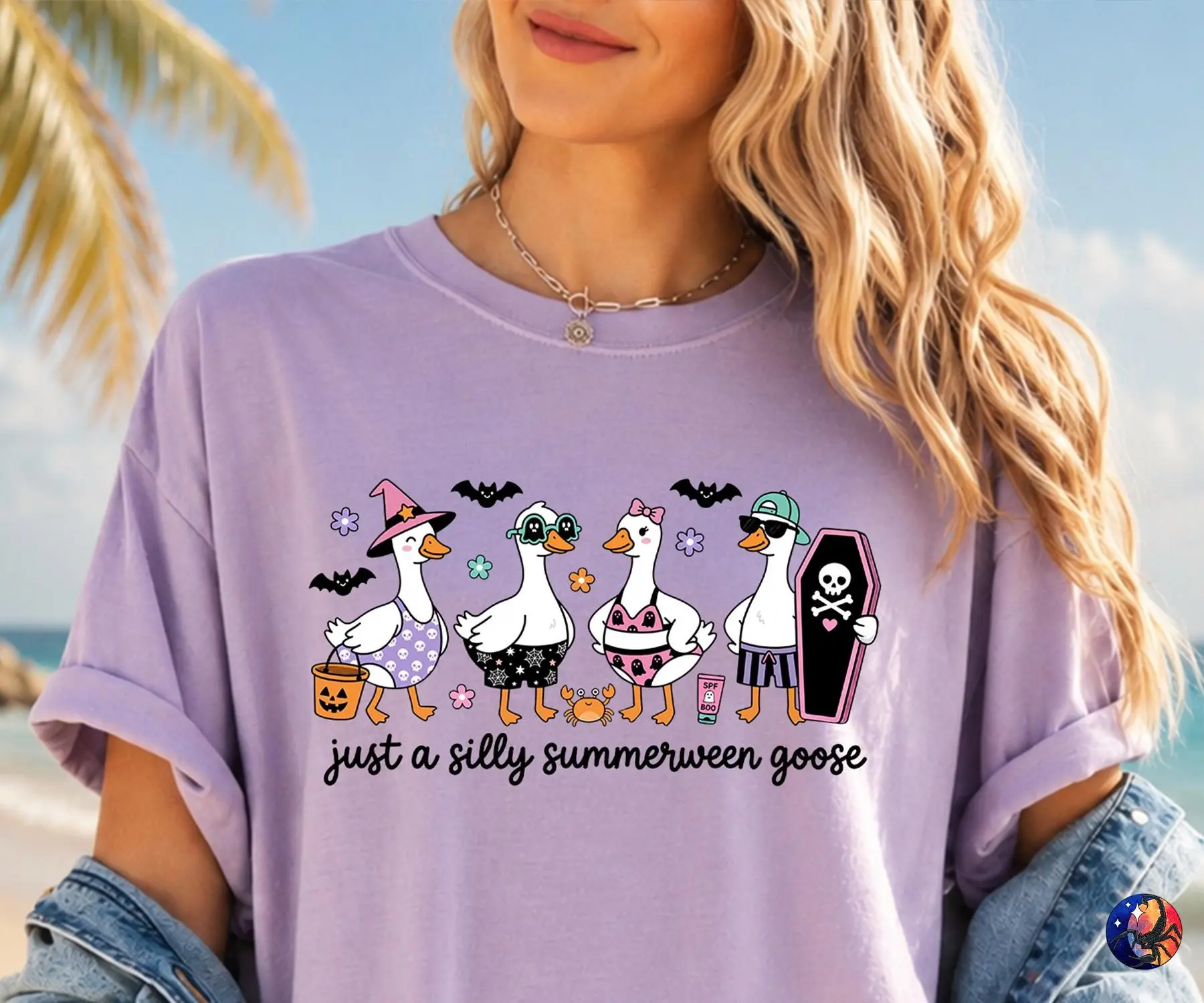 Just A Silly Goose Summerween T-Shirt for Women, Cute Funny Halloween Graphic Tee, Bird Lover Gift - photo 2