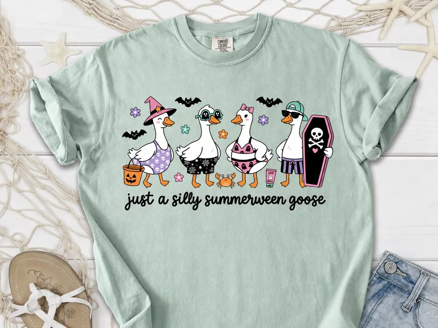 Just A Silly Goose Summerween T-Shirt for Women, Cute Funny Halloween Graphic Tee, Bird Lover Gift - photo 3