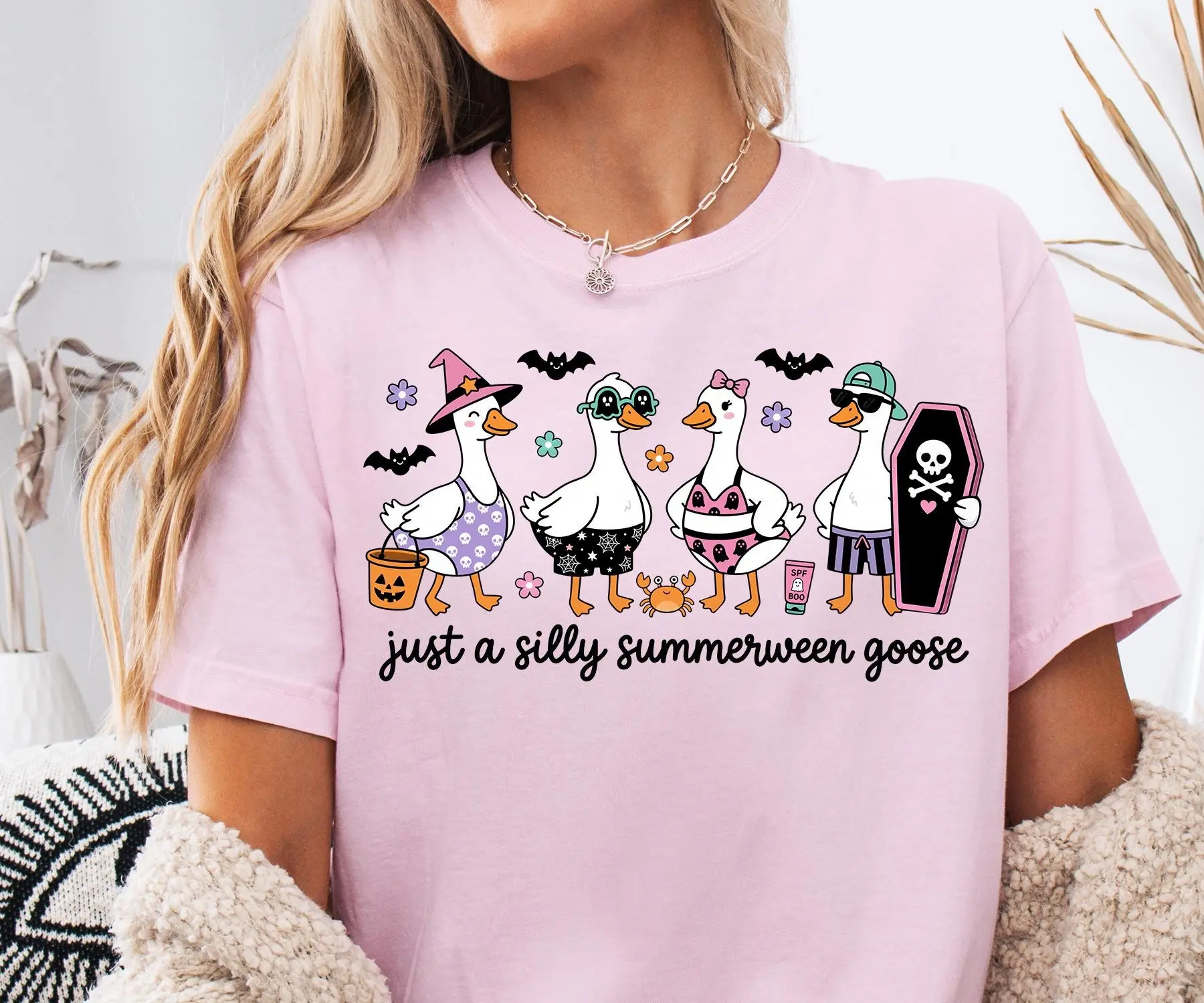 Just A Silly Goose Summerween T-Shirt for Women, Cute Funny Halloween Graphic Tee, Bird Lover Gift - photo 4