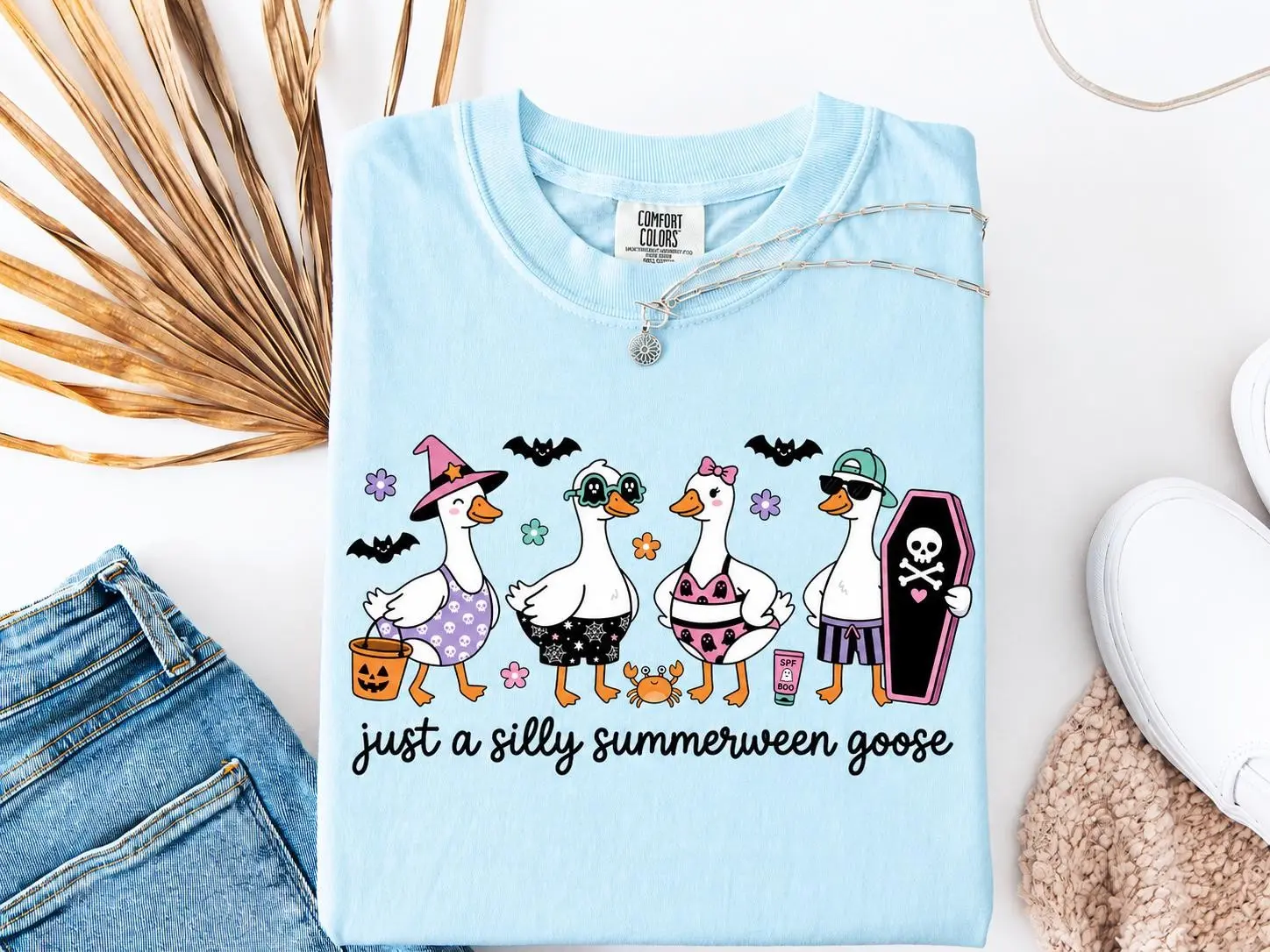 Just A Silly Goose Summerween T-Shirt for Women, Cute Funny Halloween Graphic Tee, Bird Lover Gift - photo 5