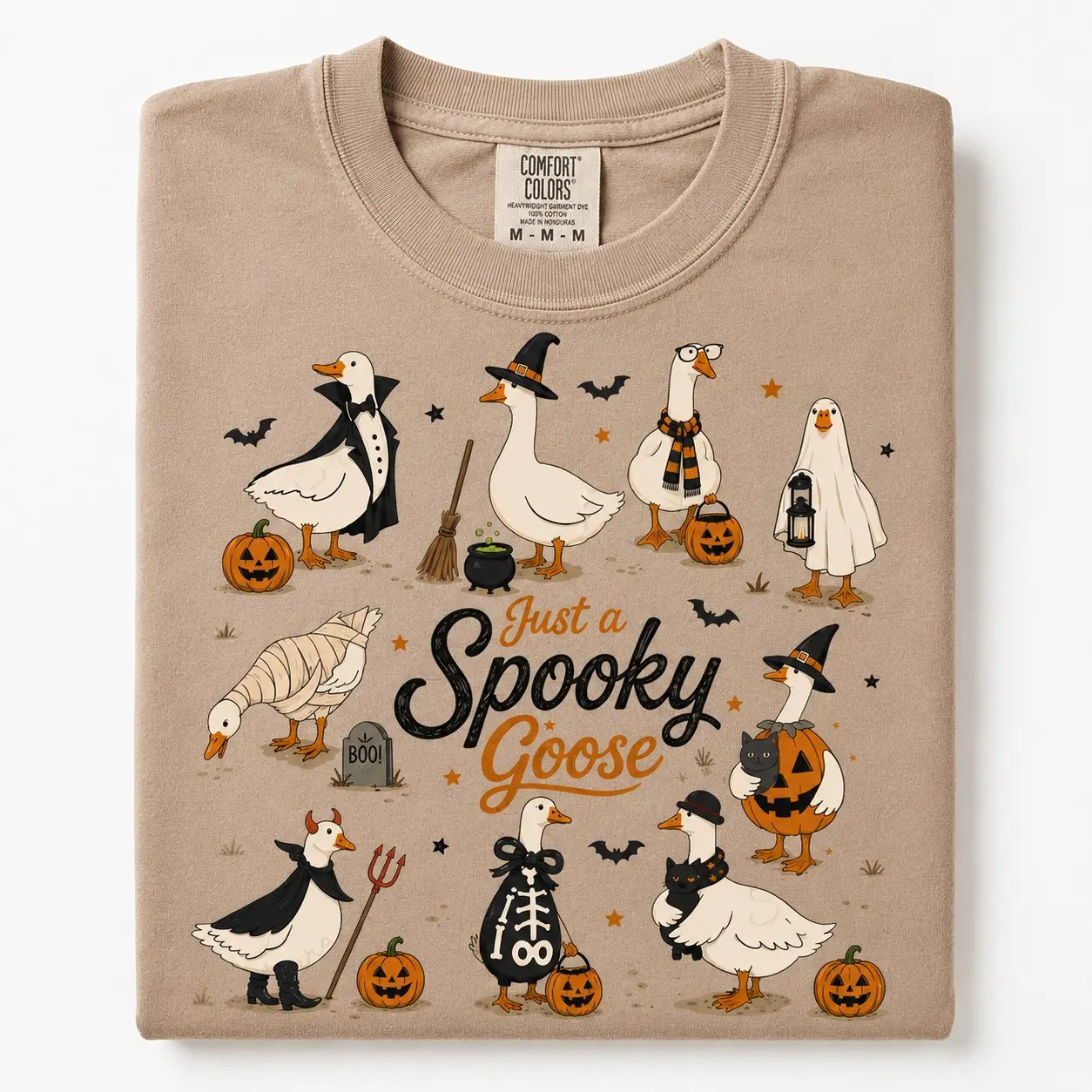 Just a Spooky Goose Comfort Colors T-Shirt, Funny Cute Preppy Ghost Tee, Vintage Halloween Season Top - photo 2
