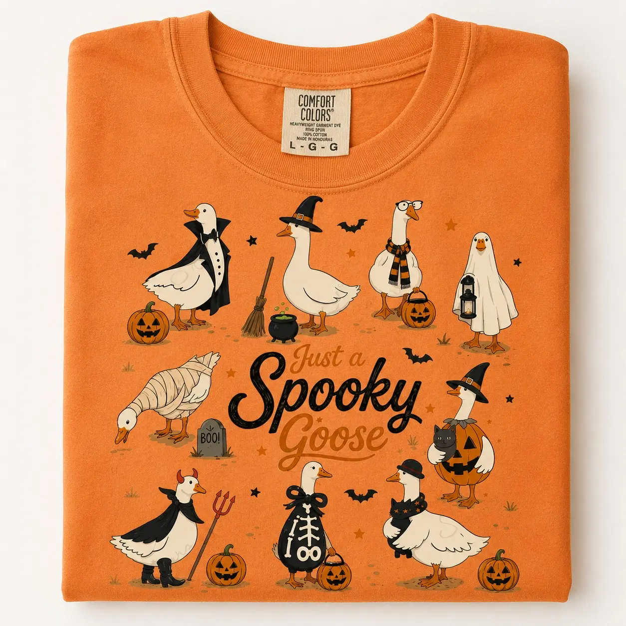 Just a Spooky Goose Comfort Colors T-Shirt, Funny Cute Preppy Ghost Tee, Vintage Halloween Season Top - photo 4