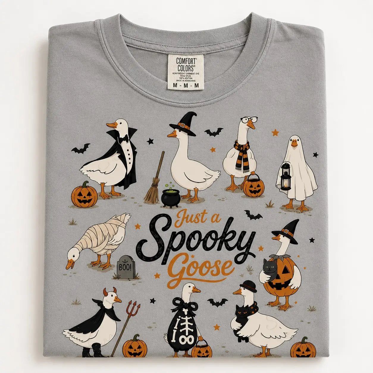 Just a Spooky Goose Comfort Colors T-Shirt, Funny Cute Preppy Ghost Tee, Vintage Halloween Season Top - photo 5