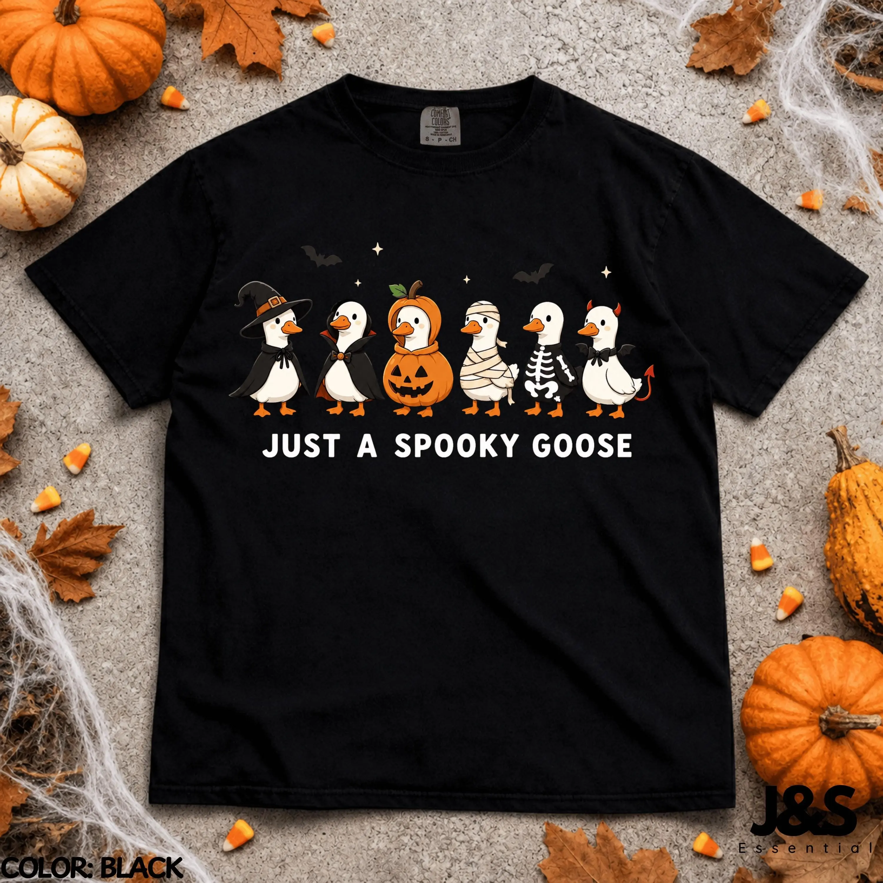 Just A Spooky Goose Halloween Shirt, Cute Costume Tee, Funny Trick Or Treat Fall Vintage Lover Gift - photo 2