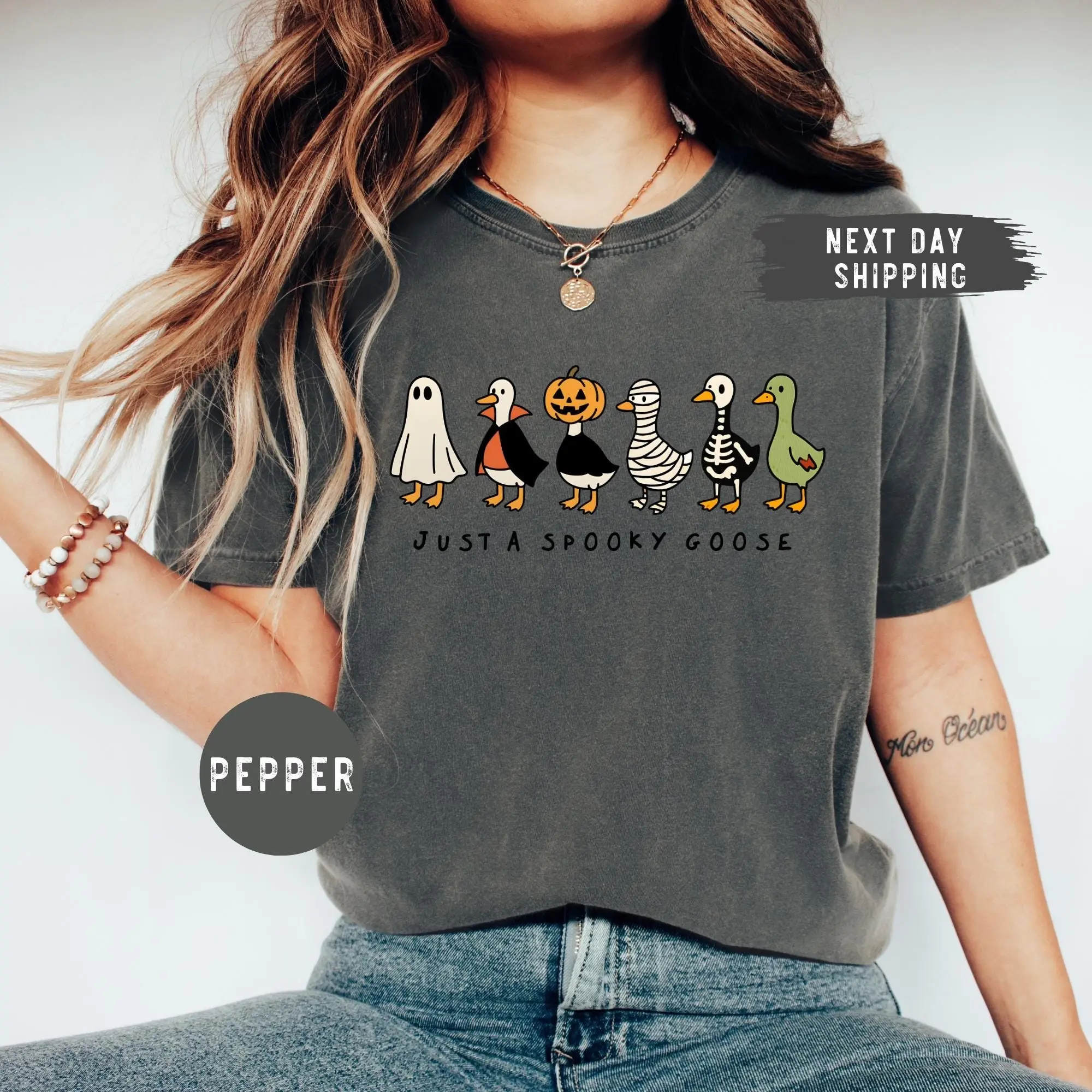 Comfort Colors Just A Spooky Goose Shirt, Funny Halloween Costume Tee, Cute Horror Graphic Top for Women and Men - photo 3