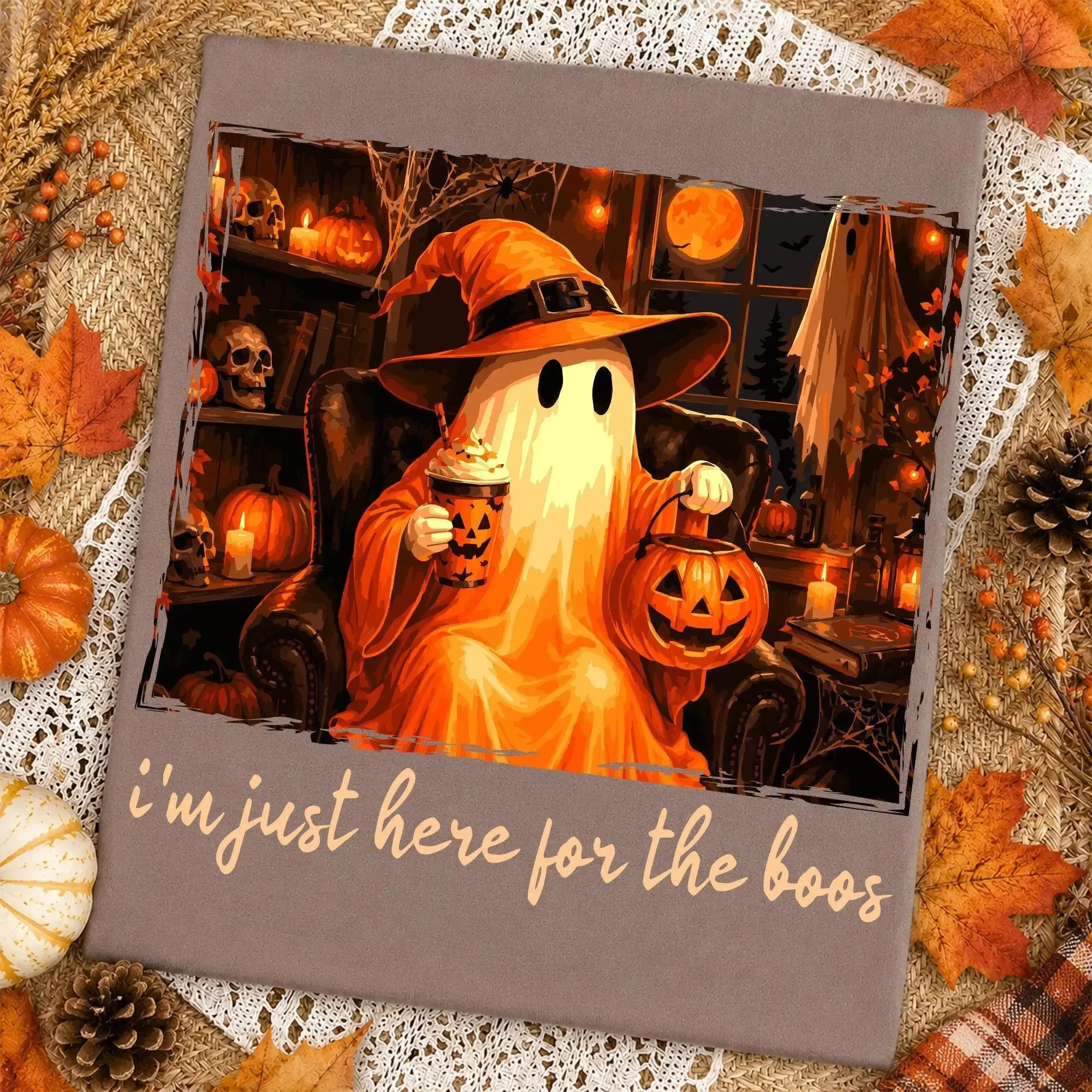 Just Here For the Boos Comfort Colors Funny Halloween T-Shirt for Women, Spooky Cute Ghost Graphic Tee, Fall Party Top - photo 4