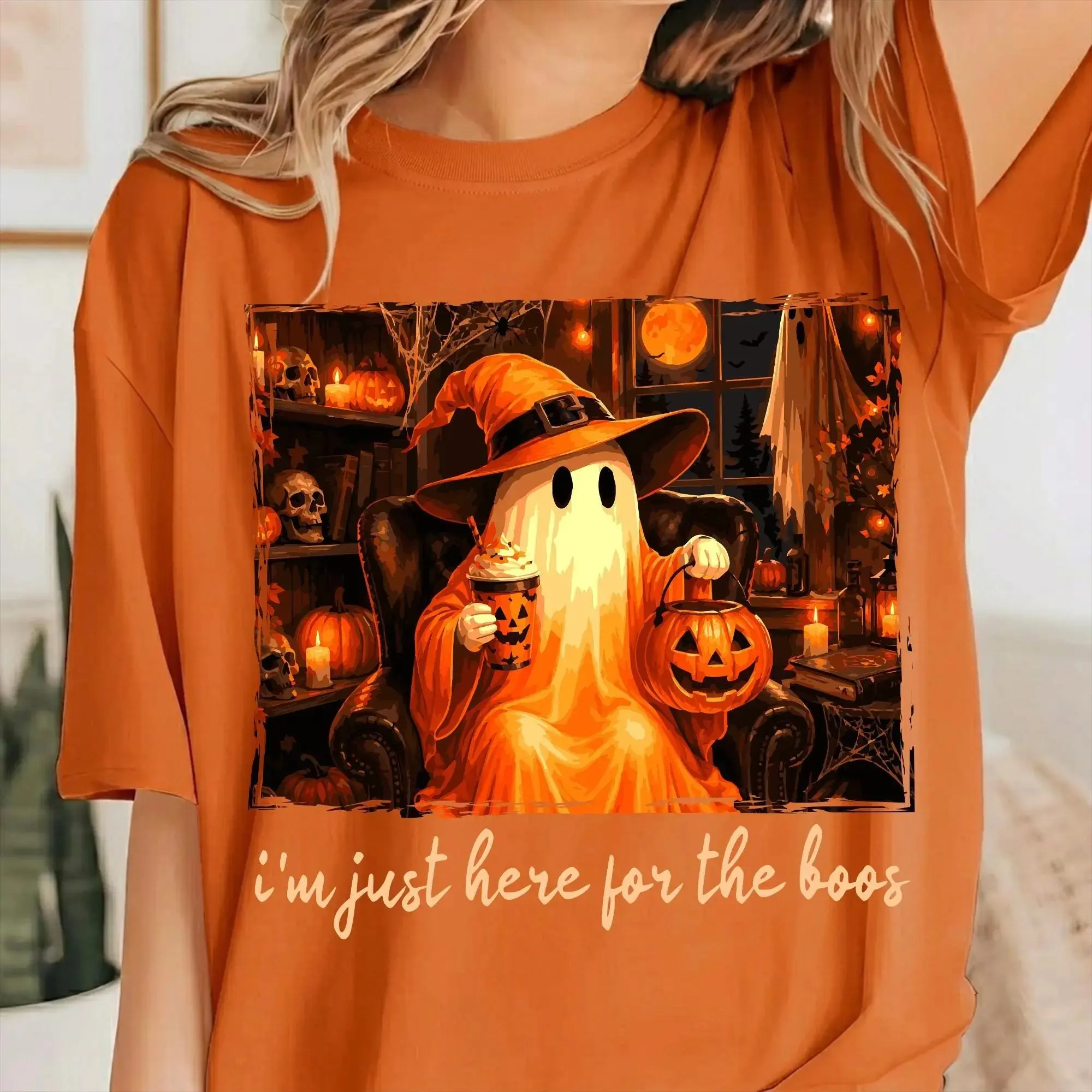 Comfort Colors Just Here for the Boos Shirt, Funny Spooky Cute Ghost Halloween Party Costume Tee