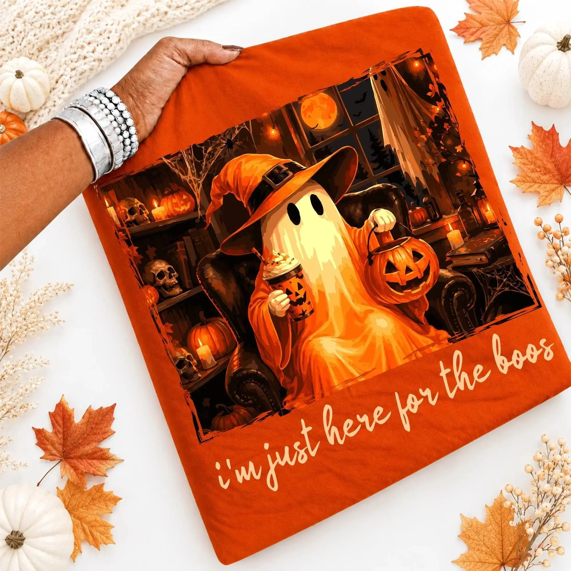 Comfort Colors Just Here for the Boos Shirt, Funny Spooky Cute Ghost Halloween Party Costume Tee - photo 2