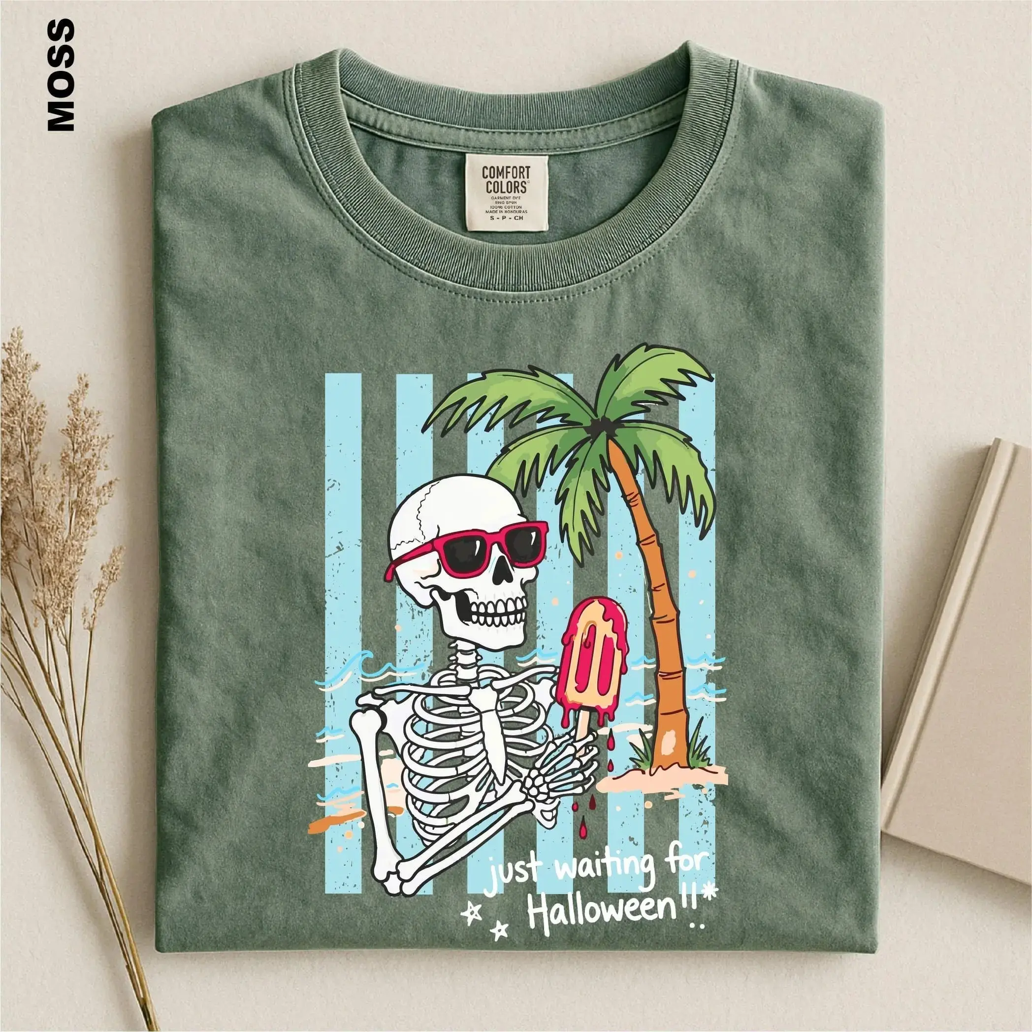Just Waiting for Halloween Shirt, Funny Skeleton Graphic Spooky Season Tee for Women - photo 2