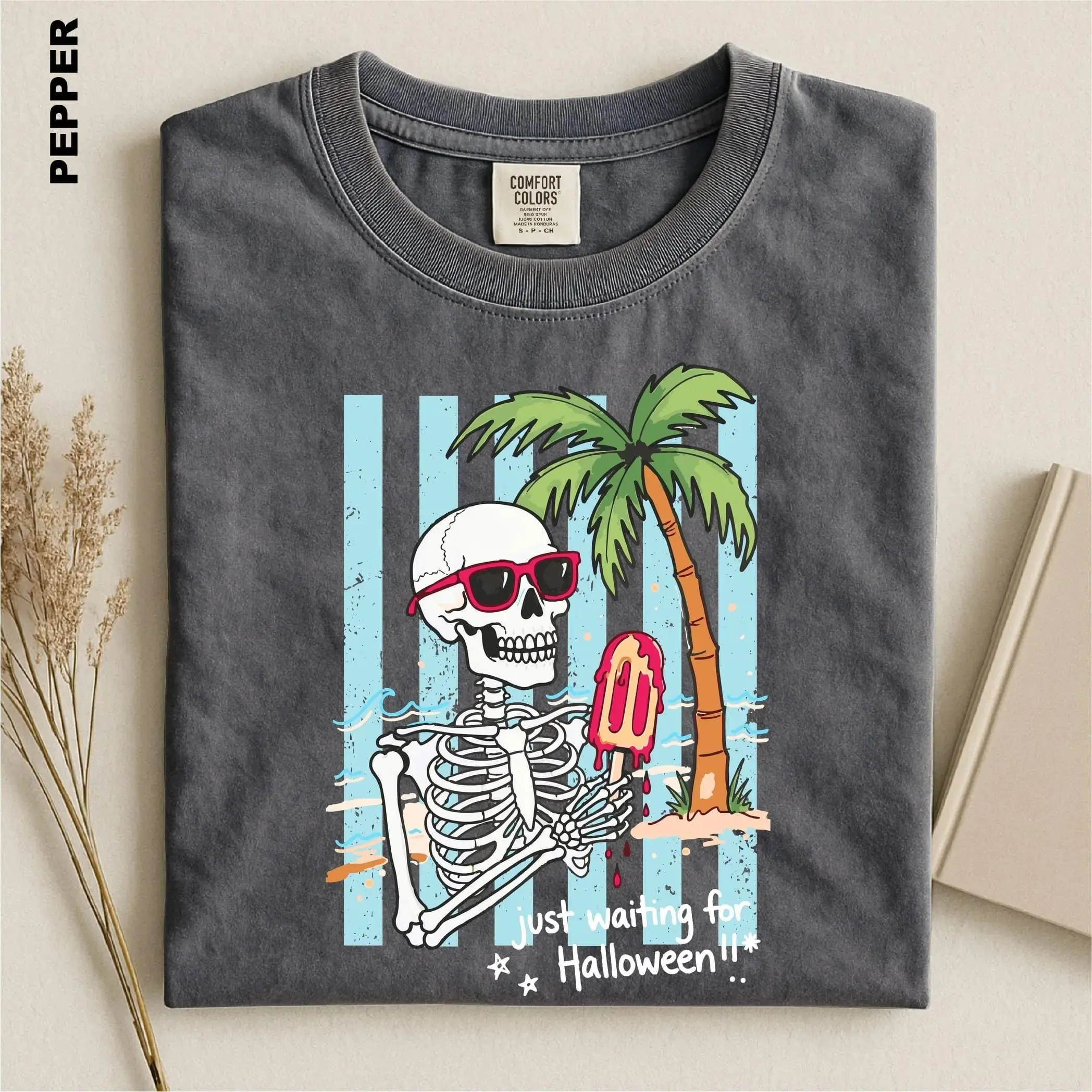 Just Waiting for Halloween Shirt, Funny Skeleton Graphic Spooky Season Tee for Women - photo 3