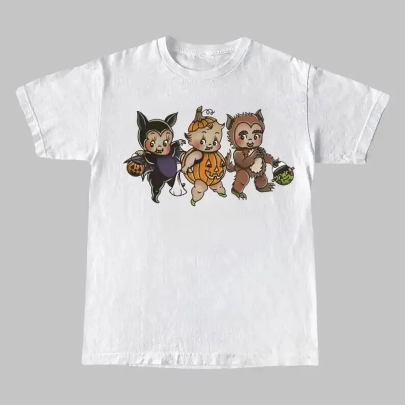 Kewpie Halloween T-Shirt, Retro Vintage Pumpkin Bat Trick or Treating Tee, Funny Cringe Meme Gift for Women Men - photo 2