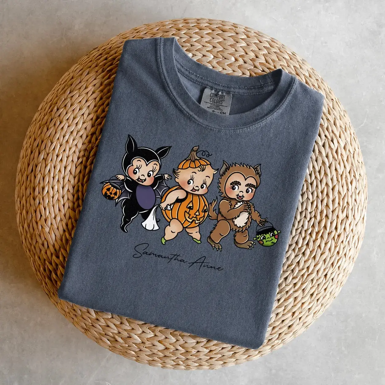 Kewpie Halloween Trick Or Treating T-Shirt, Retro Pumpkin Bat Graphic Tee, Womens Funny Cringe Meme Doll Lover Gift - photo 4