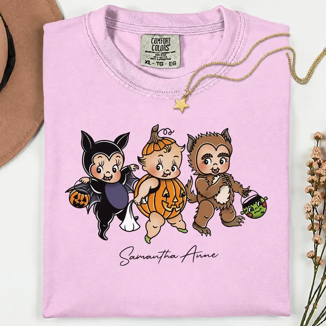 Kewpie Halloween Trick Or Treating T-Shirt, Retro Pumpkin Bat Graphic Tee, Womens Funny Cringe Meme Doll Lover Gift - photo 5