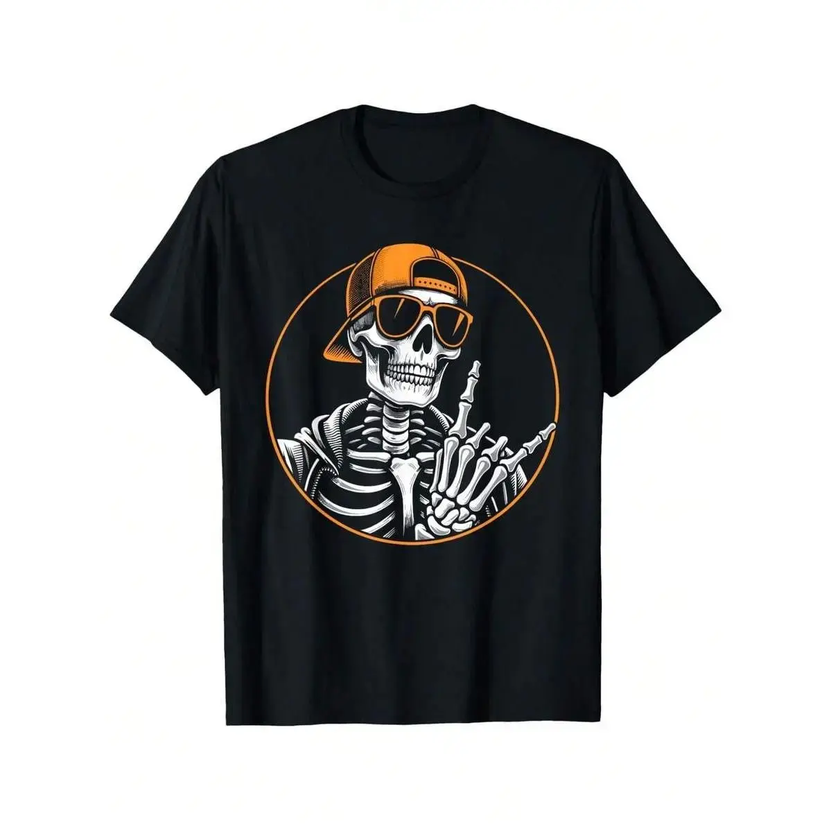 Kids Halloween Skeleton Rock Hand Cartoon Shirt, Rocker Music Short Sleeve Graphic Tee for Boys and Girls - photo 2