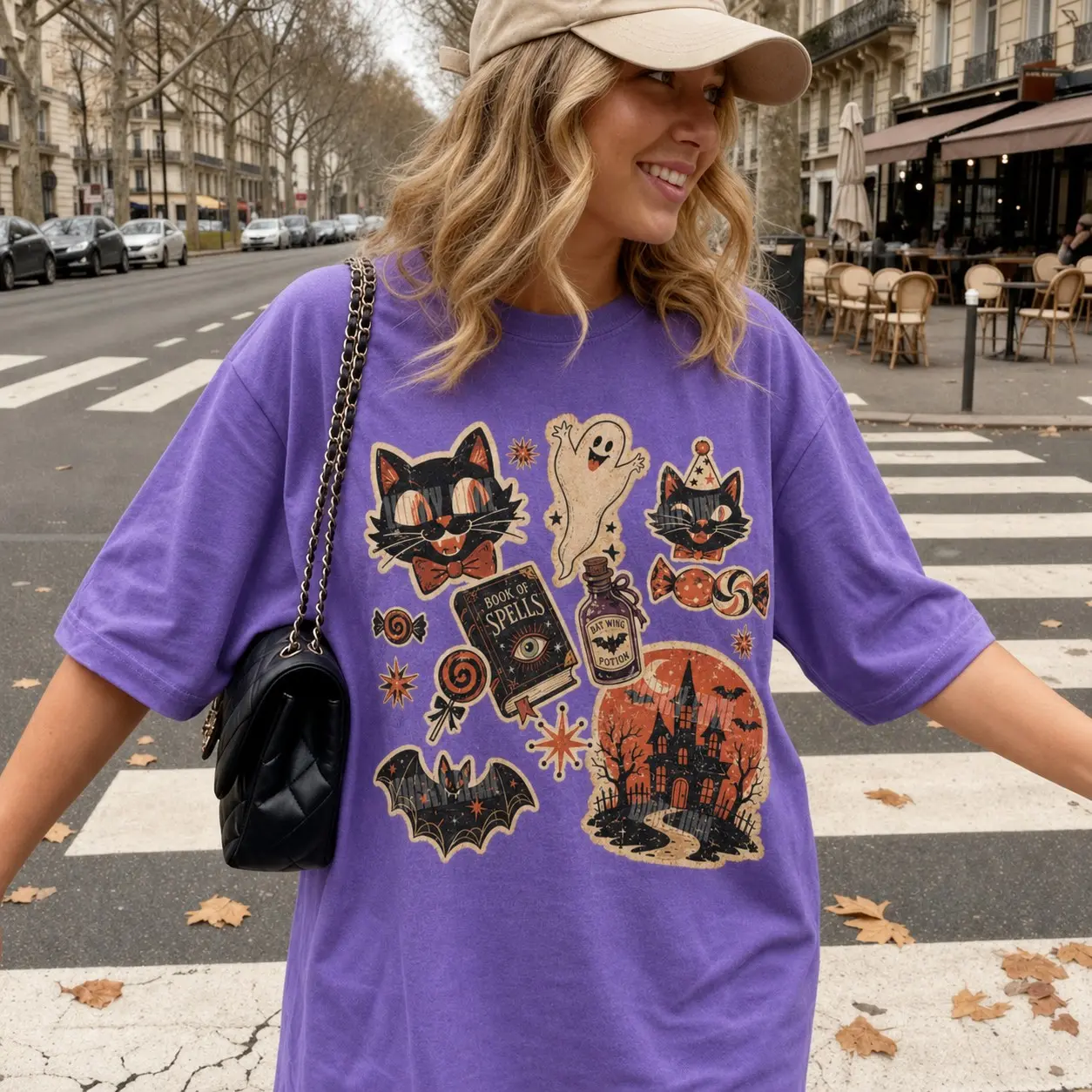 Kids Retro Halloween Shirt, Black Cat Youth Graphic Tee, Girls Boys Toddler Trick Or Treat Vintage Fall Outfit