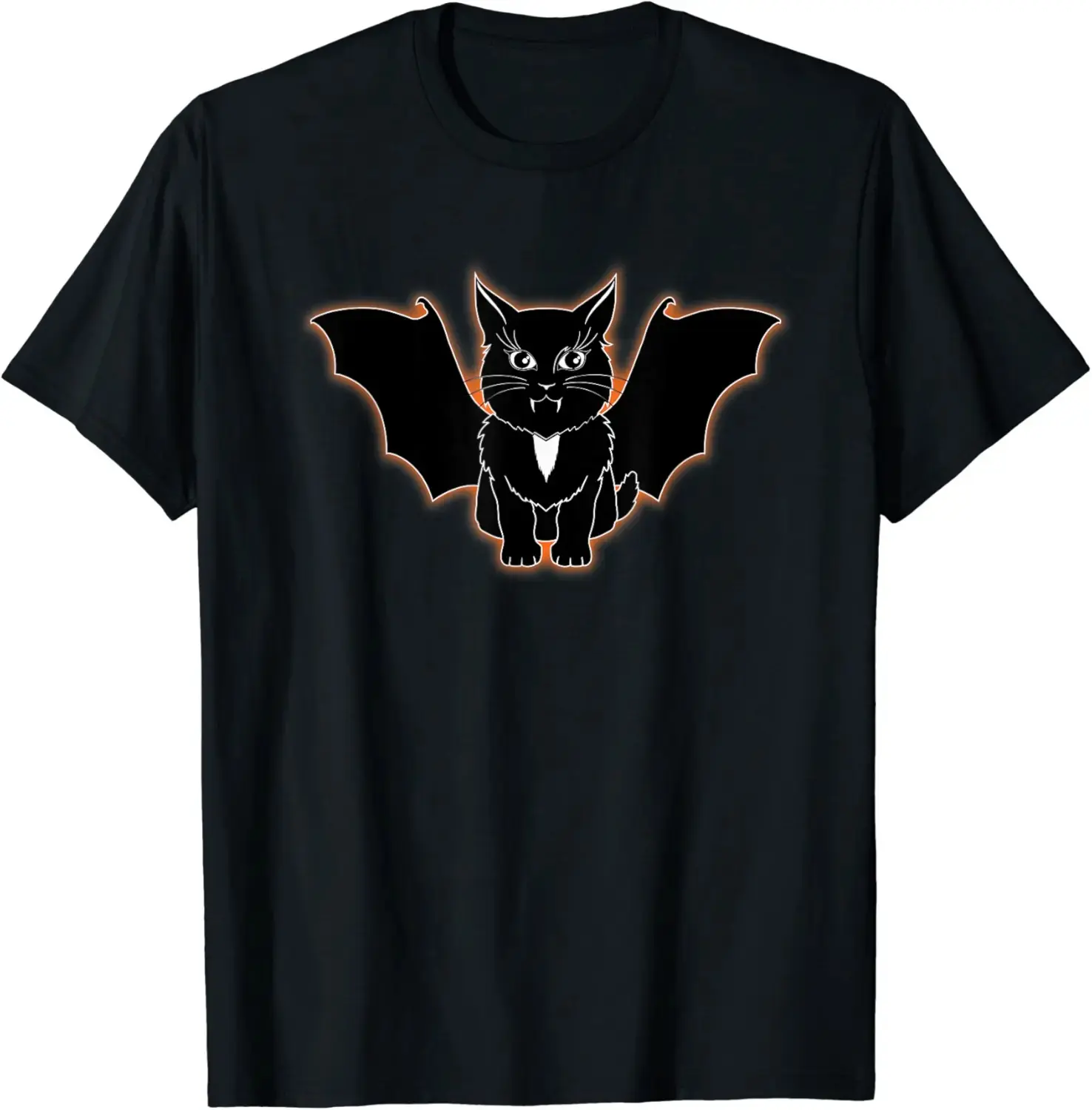 Kitty Bat Wings Halloween T-Shirt, Cute Spooky Cat Graphic Tee for Women