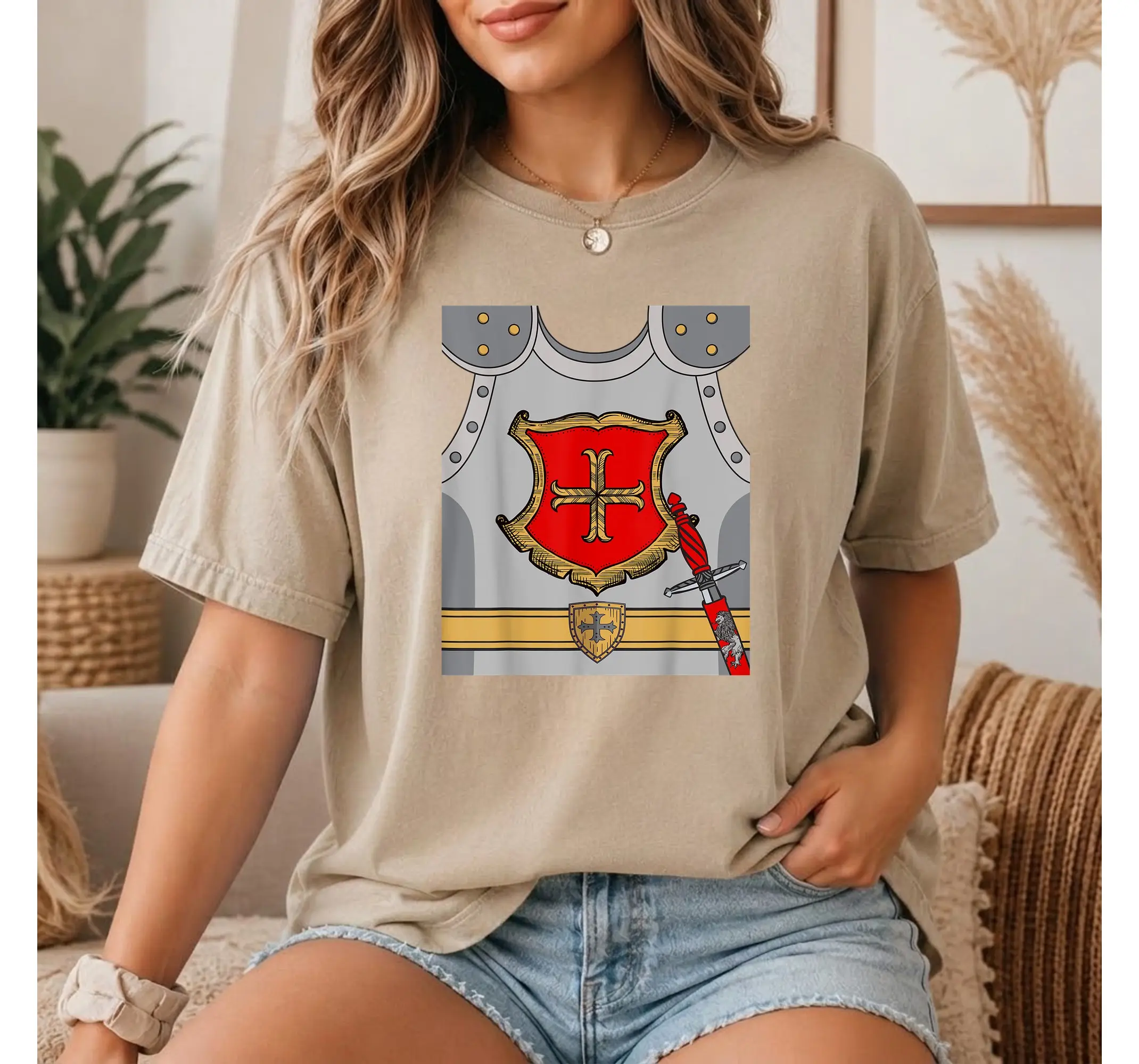 Knight Armor Costume Shirt, Easy DIY Medieval Halloween Party Graphic Tee - photo 2