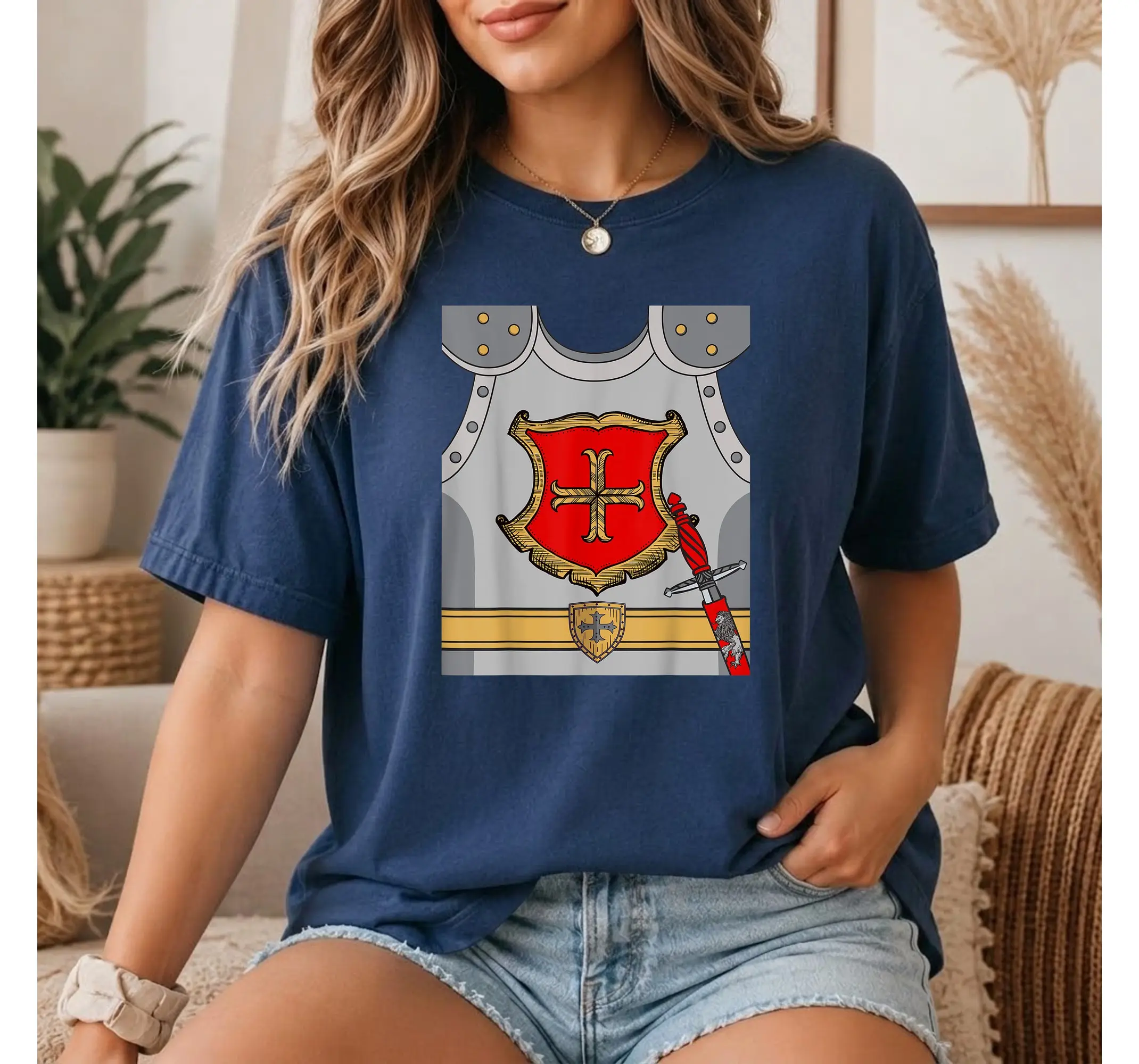 Knight Armor Costume Shirt, Easy DIY Medieval Halloween Party Graphic Tee - photo 3