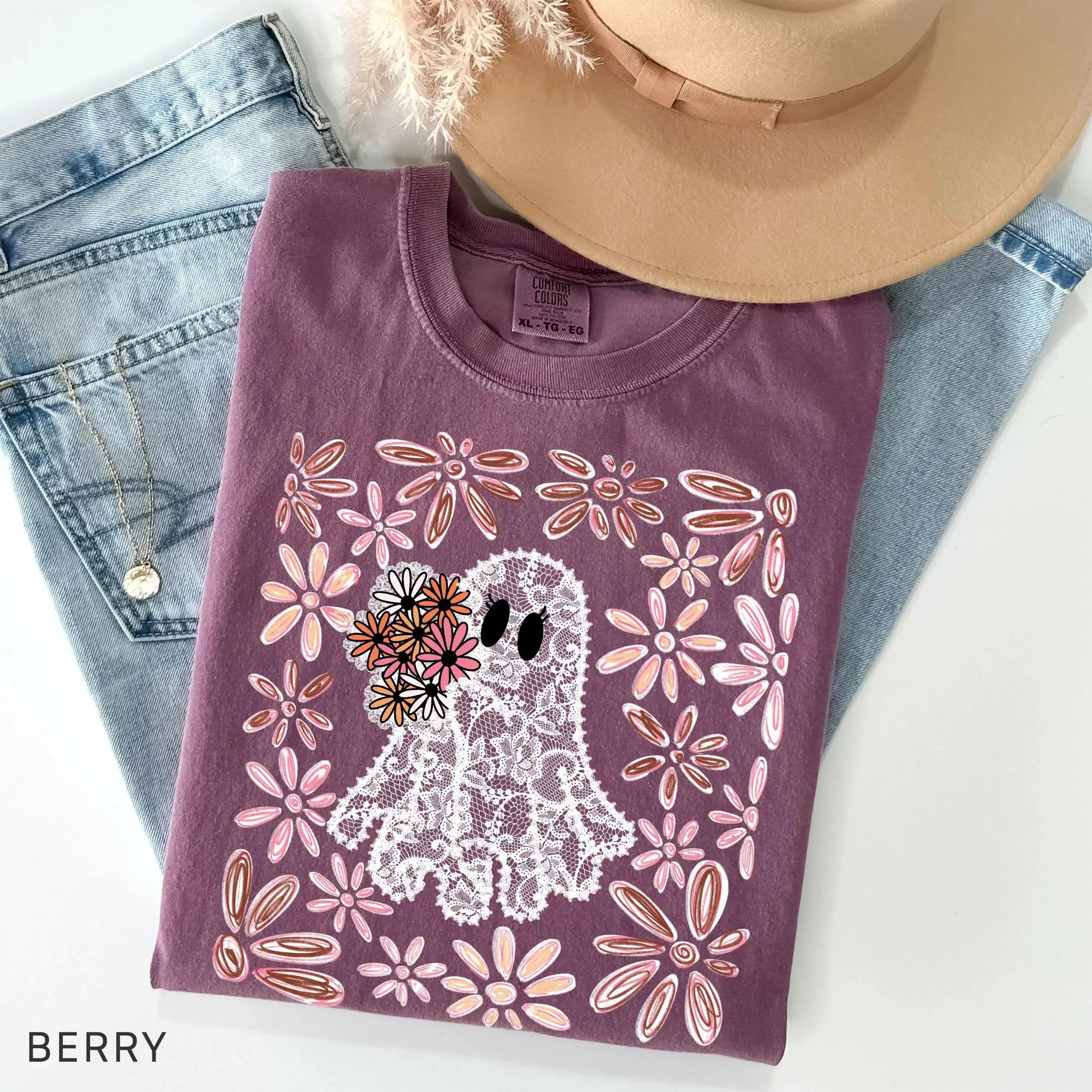 Lace Ghost Halloween Shirt for Women, Cute Spooky Season Boo Graphic Tee, Fall Bride Costume Gift Top - photo 3