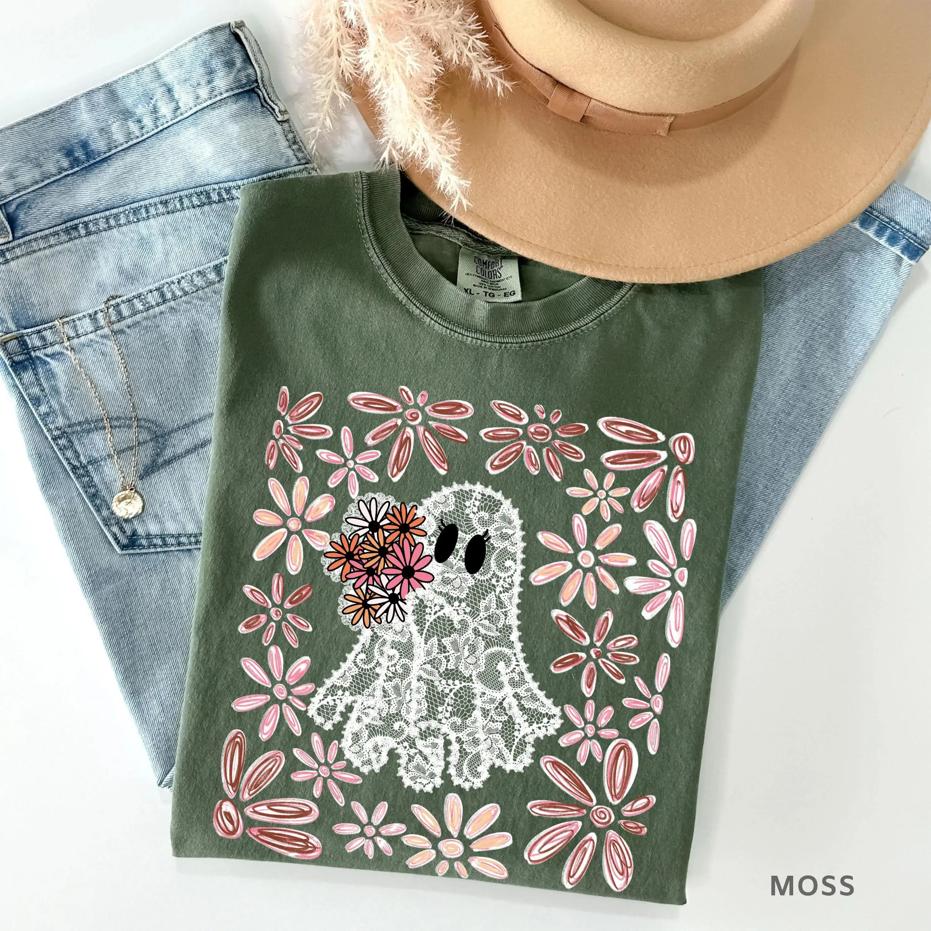 Lace Ghost Halloween Shirt for Women, Cute Spooky Season Boo Graphic Tee, Fall Bride Costume Gift Top - photo 4