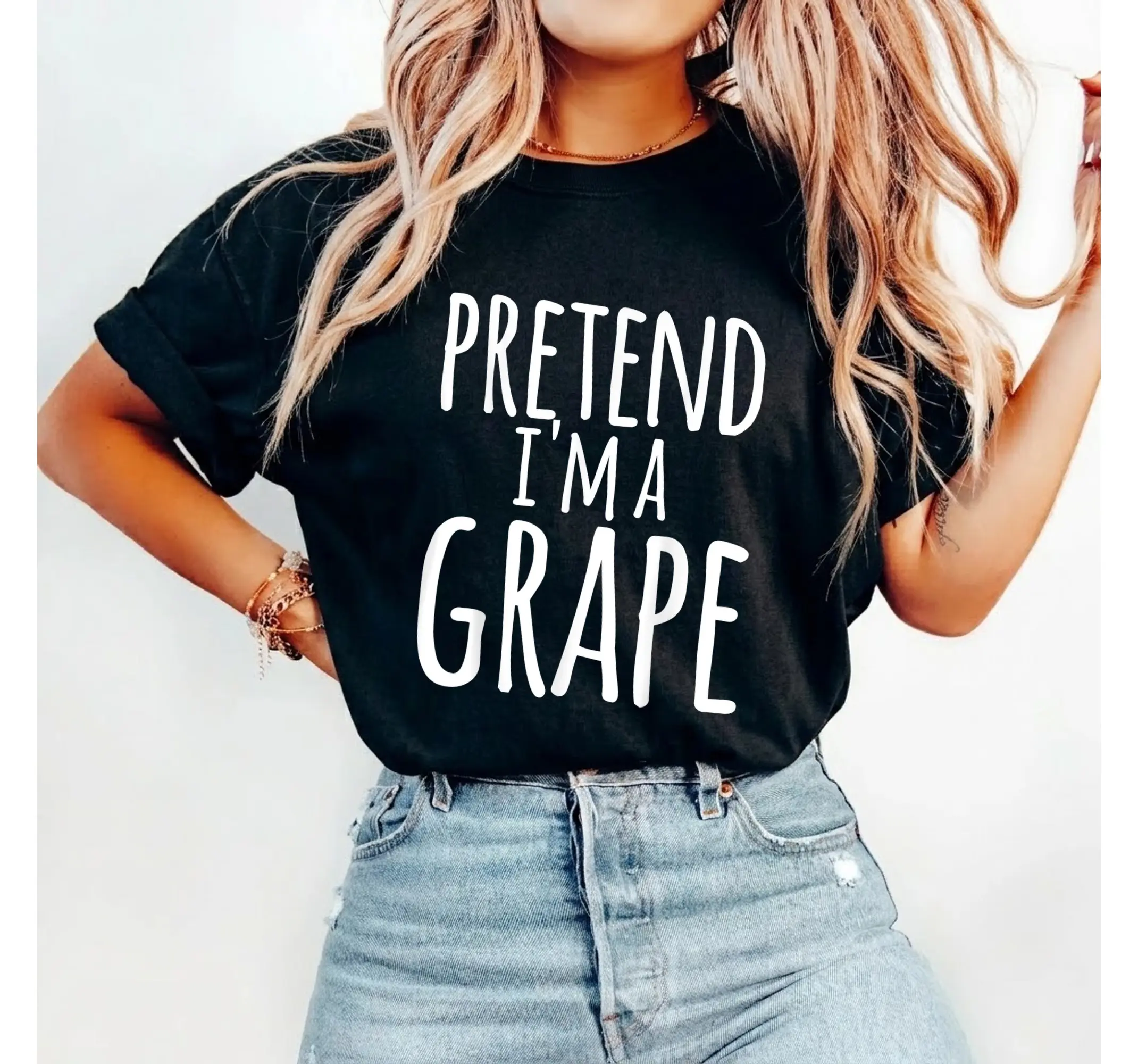 Lazy Grape Costume Shirt, Funny Easy Quick Halloween Outfit Humorous Graphic Tee - photo 2