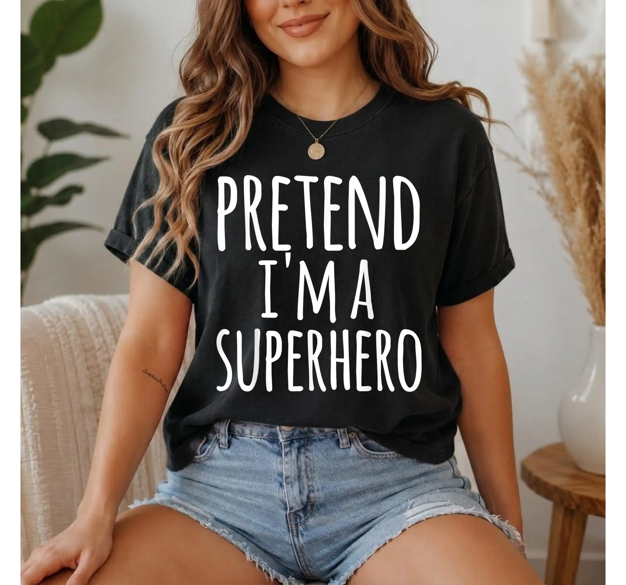 Lazy Superhero Costume Shirt, Funny Last Minute Halloween Pretend Graphic Tee