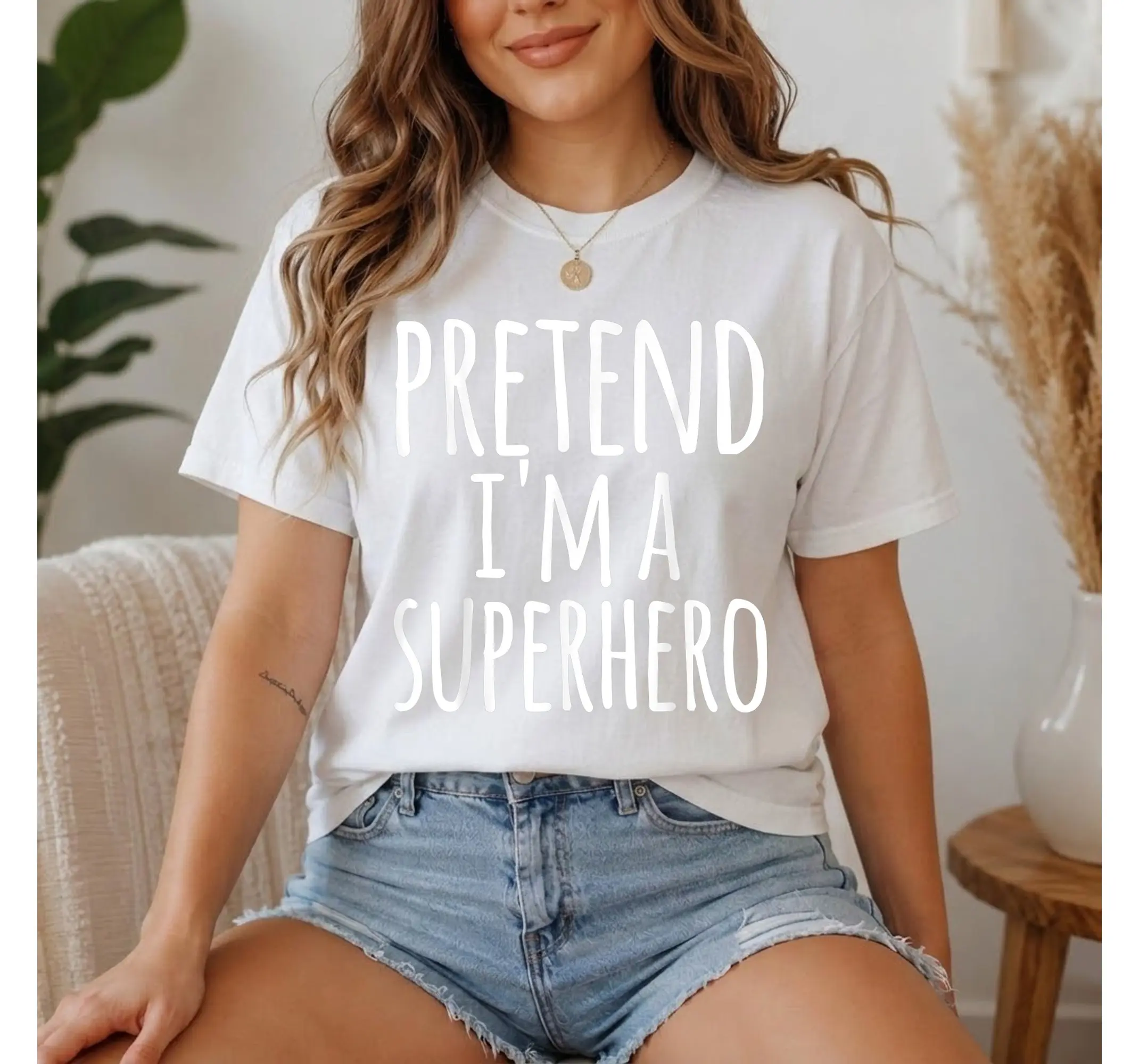 Lazy Superhero Costume Shirt, Funny Last Minute Halloween Pretend Graphic Tee - photo 3