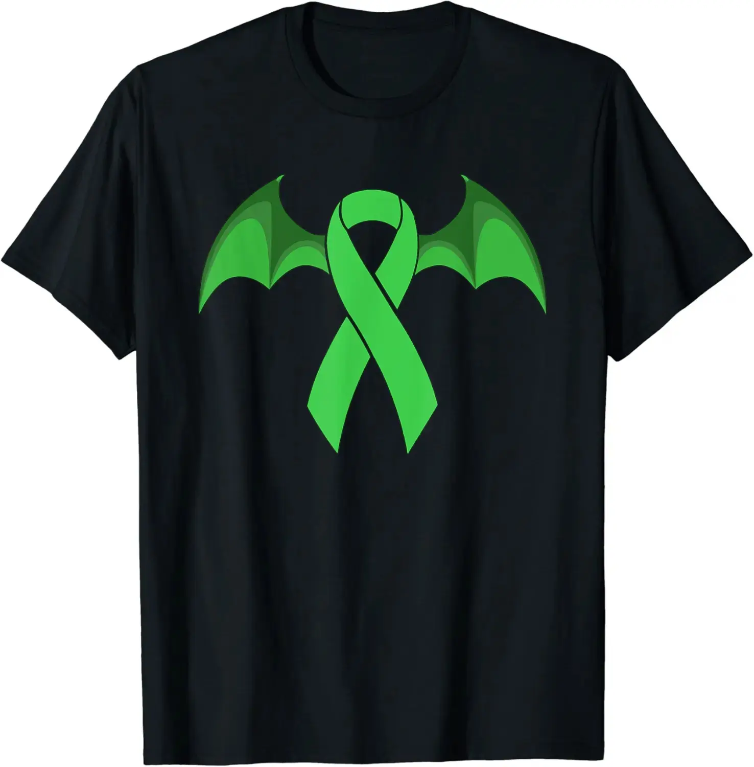 Liver Cancer Awareness Halloween T-Shirt for Women, Cute Bat Wings Emerald Green Ribbon Graphic Tee, Survivor Warrior Support Top