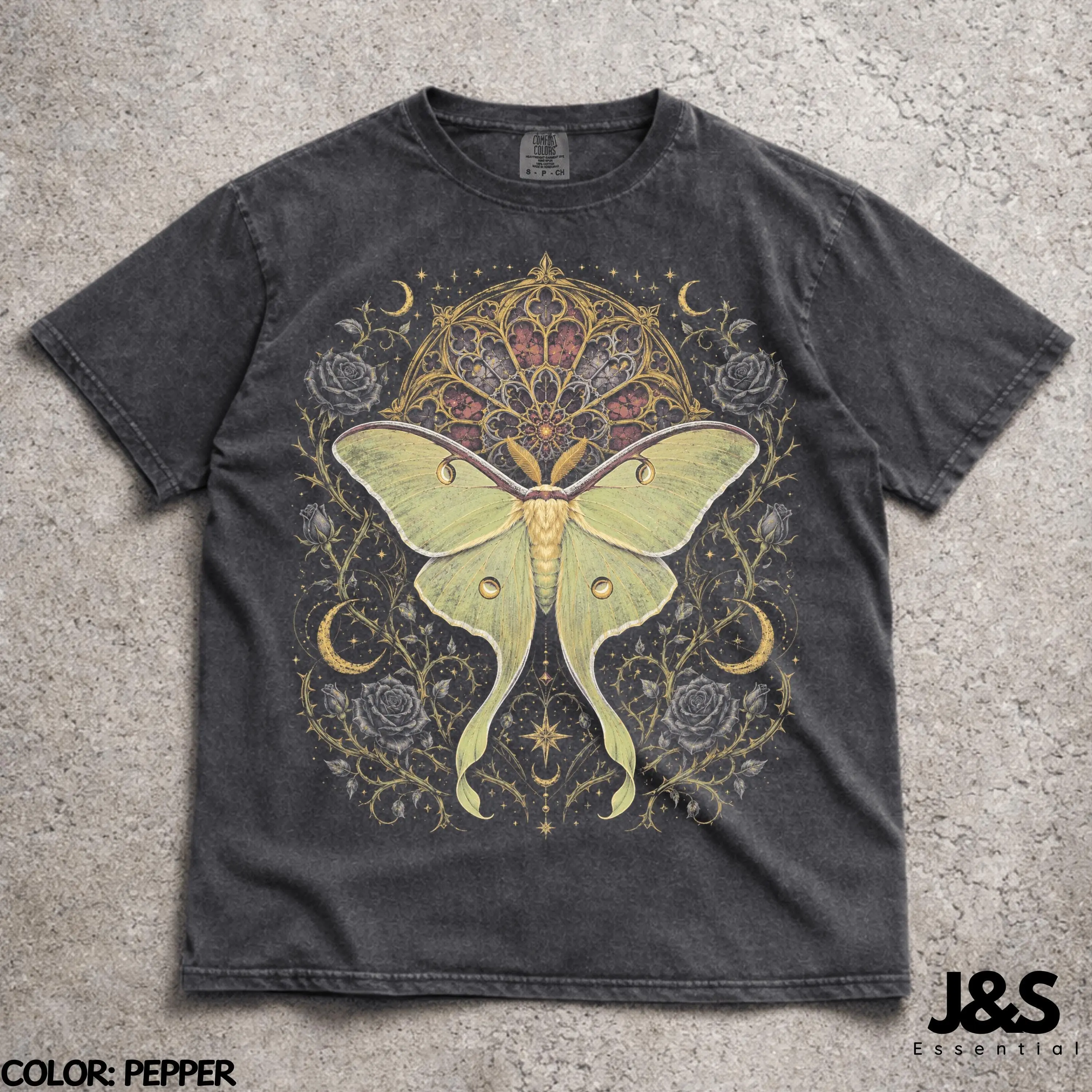 Luna Moth Halloween T-Shirt, Gothic Celestial Witchy Moon Graphic Tee, Vintage Comfort Colors Dark Academia Gift