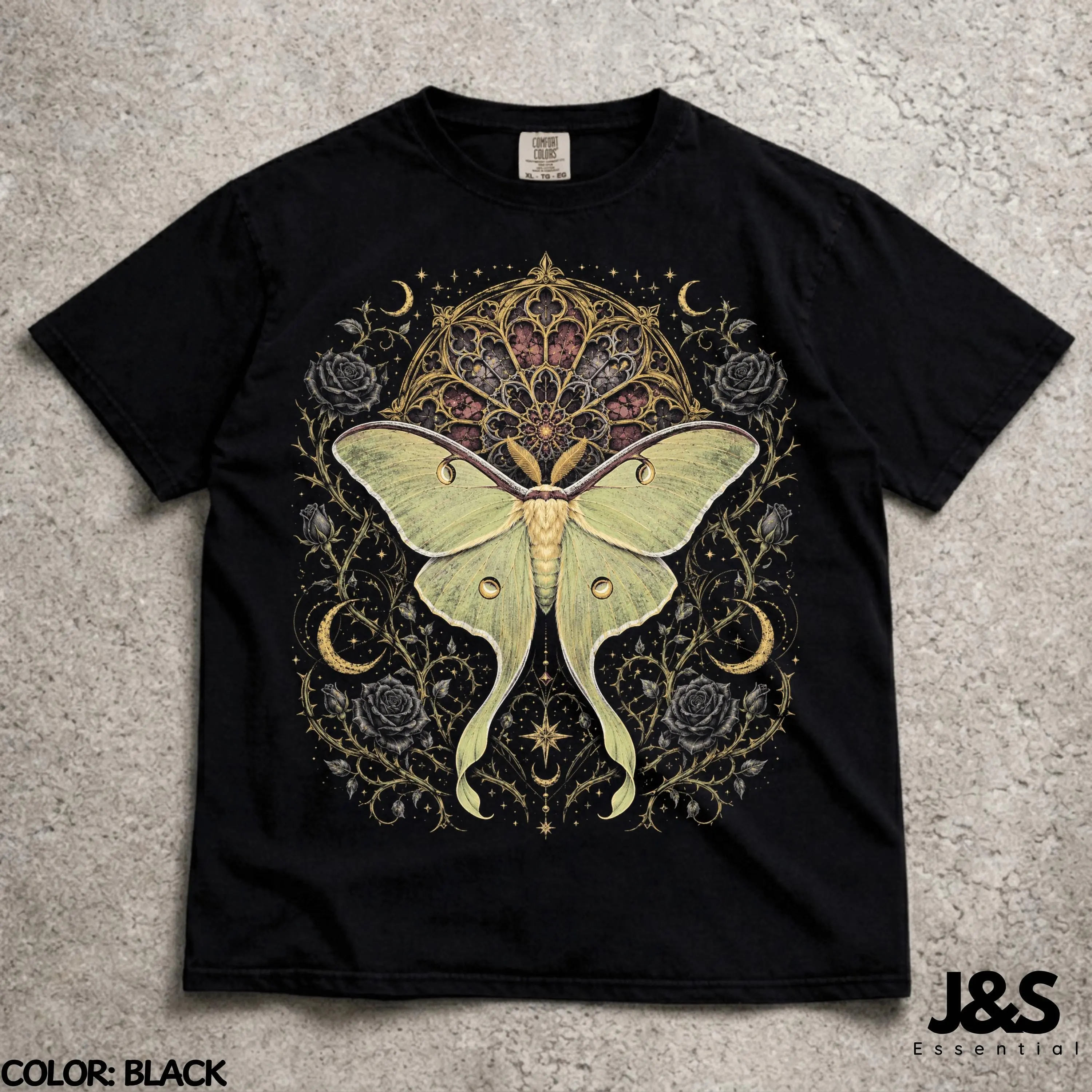 Luna Moth Halloween T-Shirt, Gothic Celestial Witchy Moon Graphic Tee, Vintage Comfort Colors Dark Academia Gift - photo 2