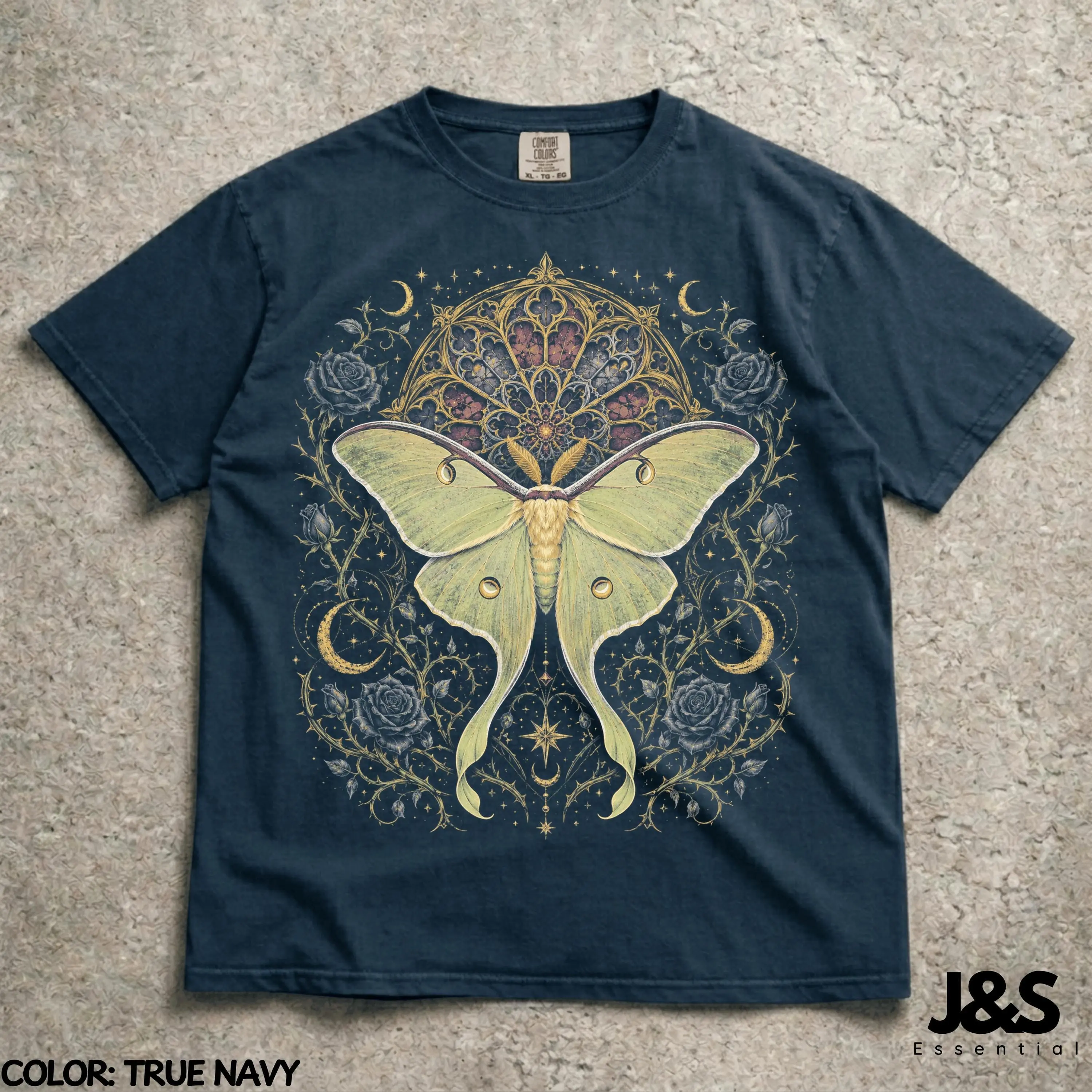 Luna Moth Halloween T-Shirt, Gothic Celestial Witchy Moon Graphic Tee, Vintage Comfort Colors Dark Academia Gift - photo 3