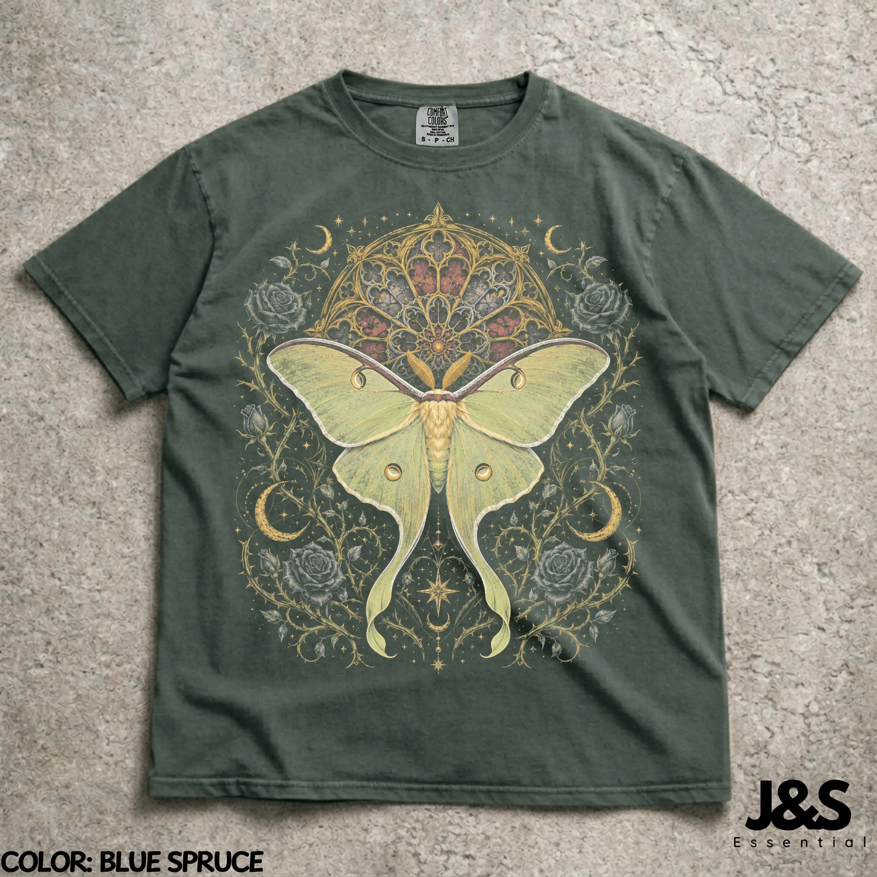 Luna Moth Halloween T-Shirt, Gothic Celestial Witchy Moon Graphic Tee, Vintage Comfort Colors Dark Academia Gift - photo 5