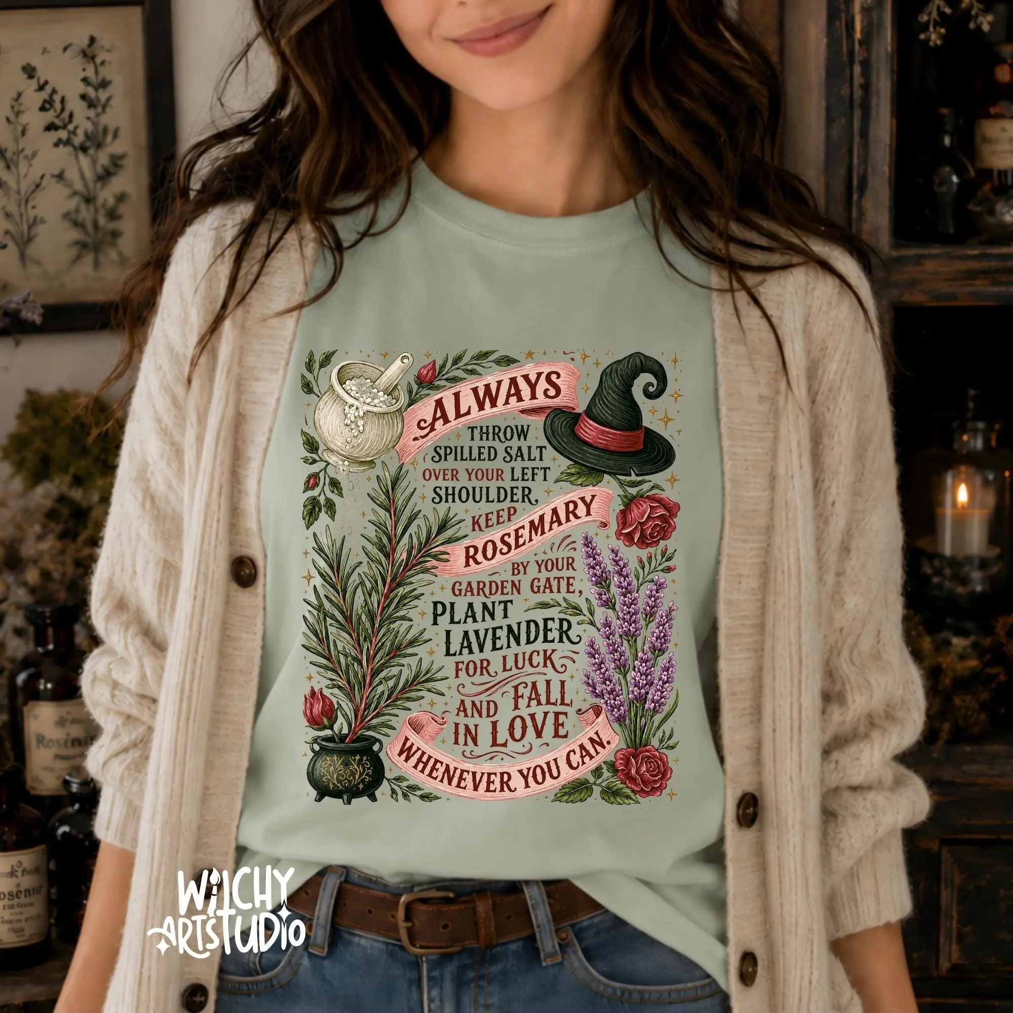 Comfort Colors Magic Practice Quote T-Shirt, Botanical Rosemary Lavender Mystical Herbs Vintage Witchy Tee - photo 1