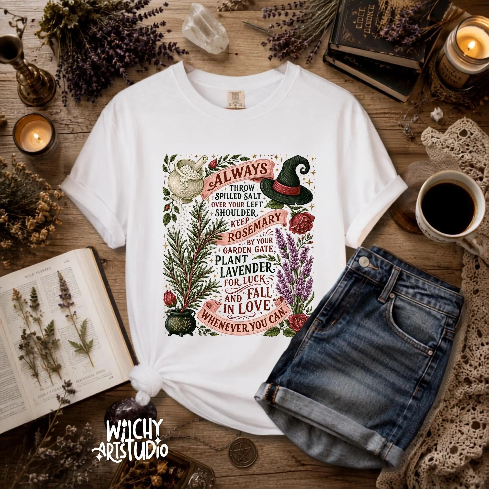 Comfort Colors Magic Practice Quote T-Shirt, Botanical Rosemary Lavender Mystical Herbs Vintage Witchy Tee - photo 2