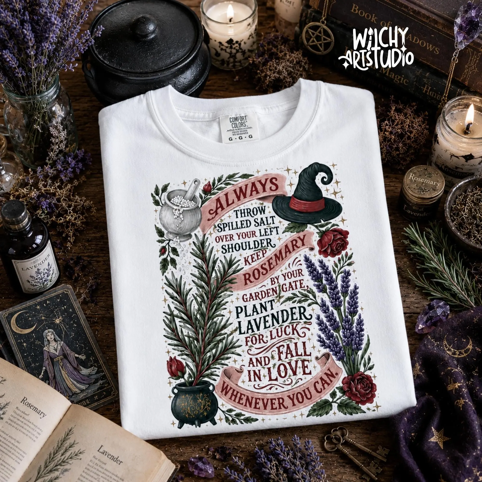 Comfort Colors Magic Practice Quote T-Shirt, Botanical Rosemary Lavender Mystical Herbs Vintage Witchy Tee - photo 4
