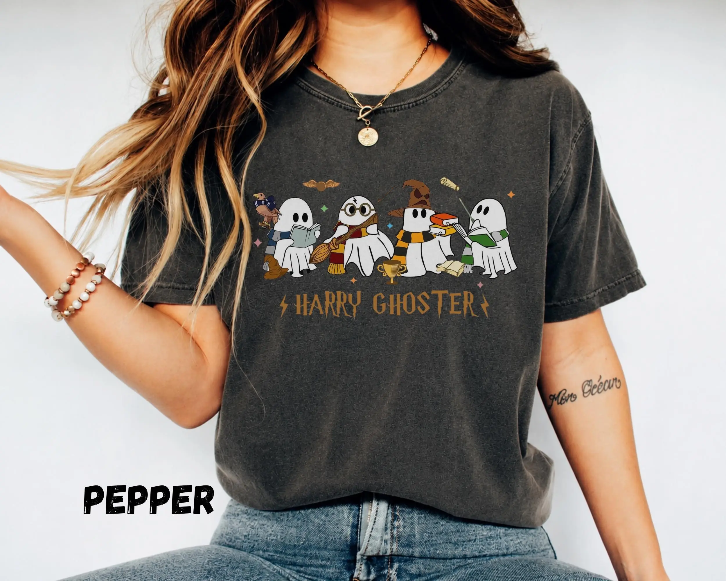 Magic School Ghost Halloween T-Shirt for Women, Cute Wizard Graphic Tee, Spooky Season Fall Top - photo 2