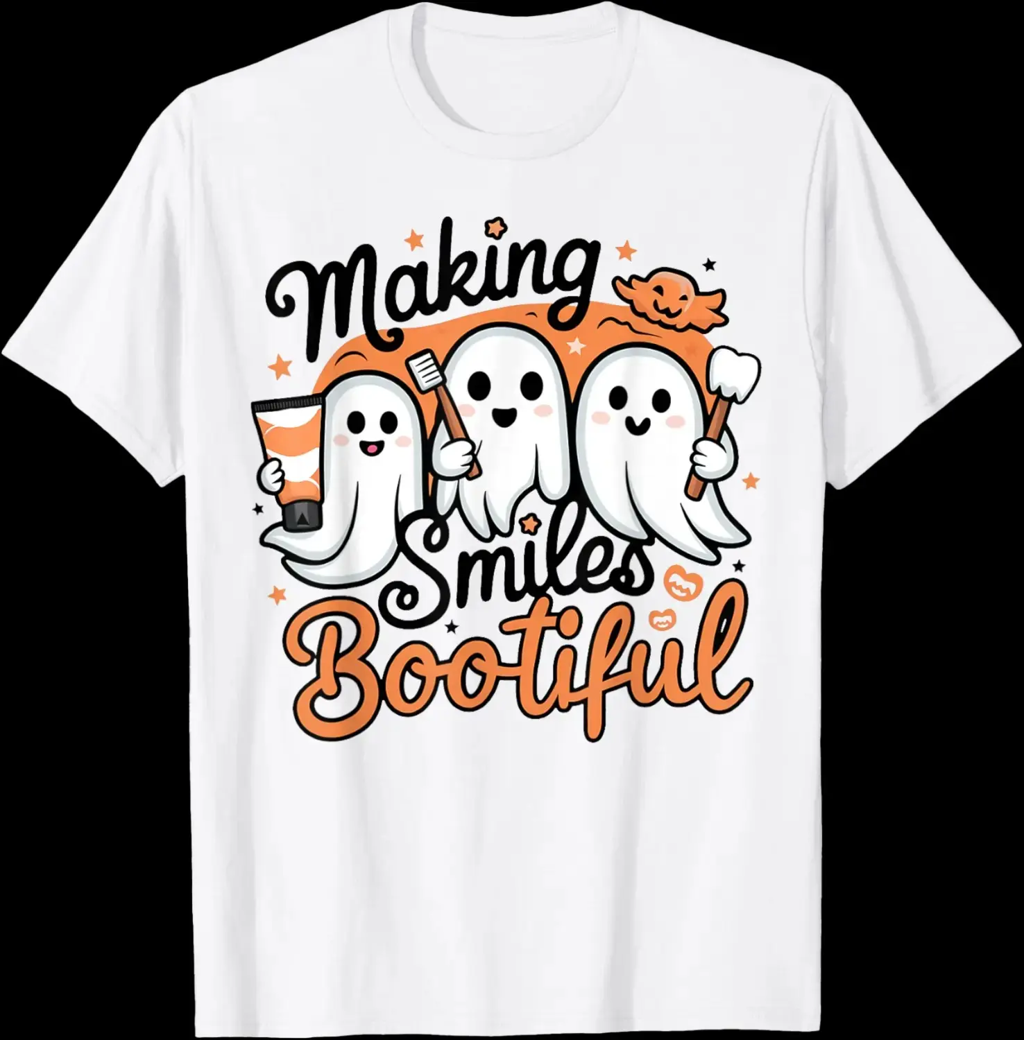 Making Smiles Bootiful Ghost Halloween T-Shirt for Women, Funny Dentist Tee, Cute Dental Hygienist Assistant Nurse Costume Top