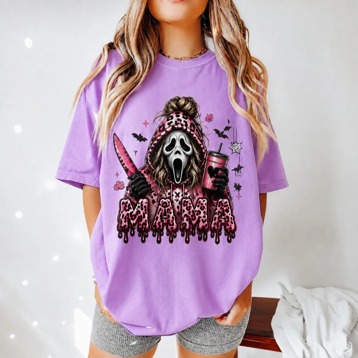 Mama Spooky Ghost Leopard Comfort Colors Shirt, Skeleton Halloween Graphic Collection Tee - photo 3