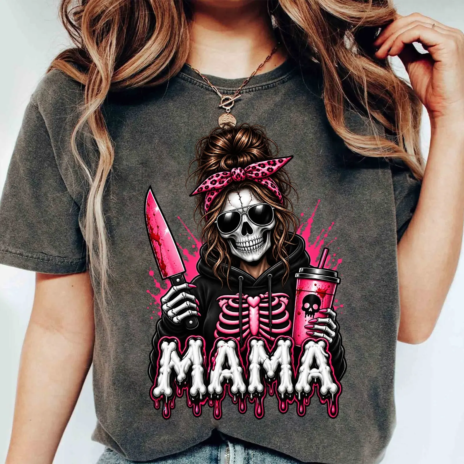 Mama Spooky Ghost Leopard Comfort Colors Shirt, Skeleton Halloween Graphic Collection Tee - photo 4