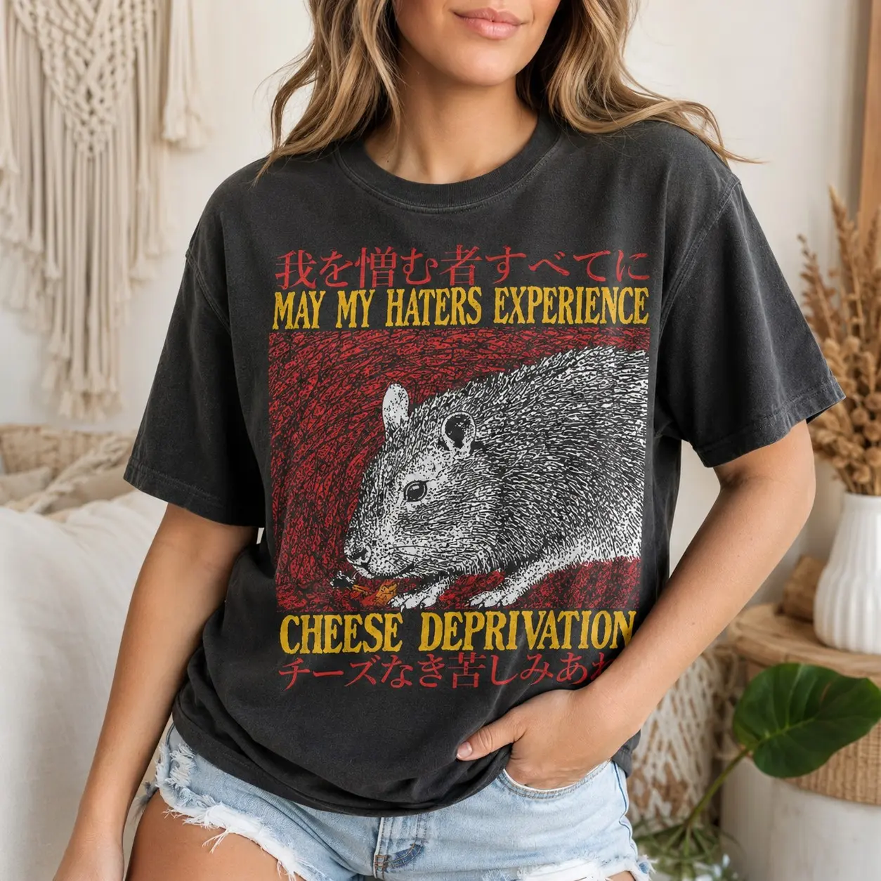 May My Haters Experience Cheese Deprivation Rat Graphic Shirt for Women, Vintage Halloween Tee, Dark Humor Gift