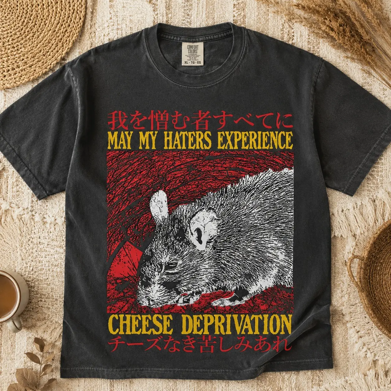 May My Haters Experience Cheese Deprivation Rat Graphic Shirt for Women, Vintage Halloween Tee, Dark Humor Gift - photo 2