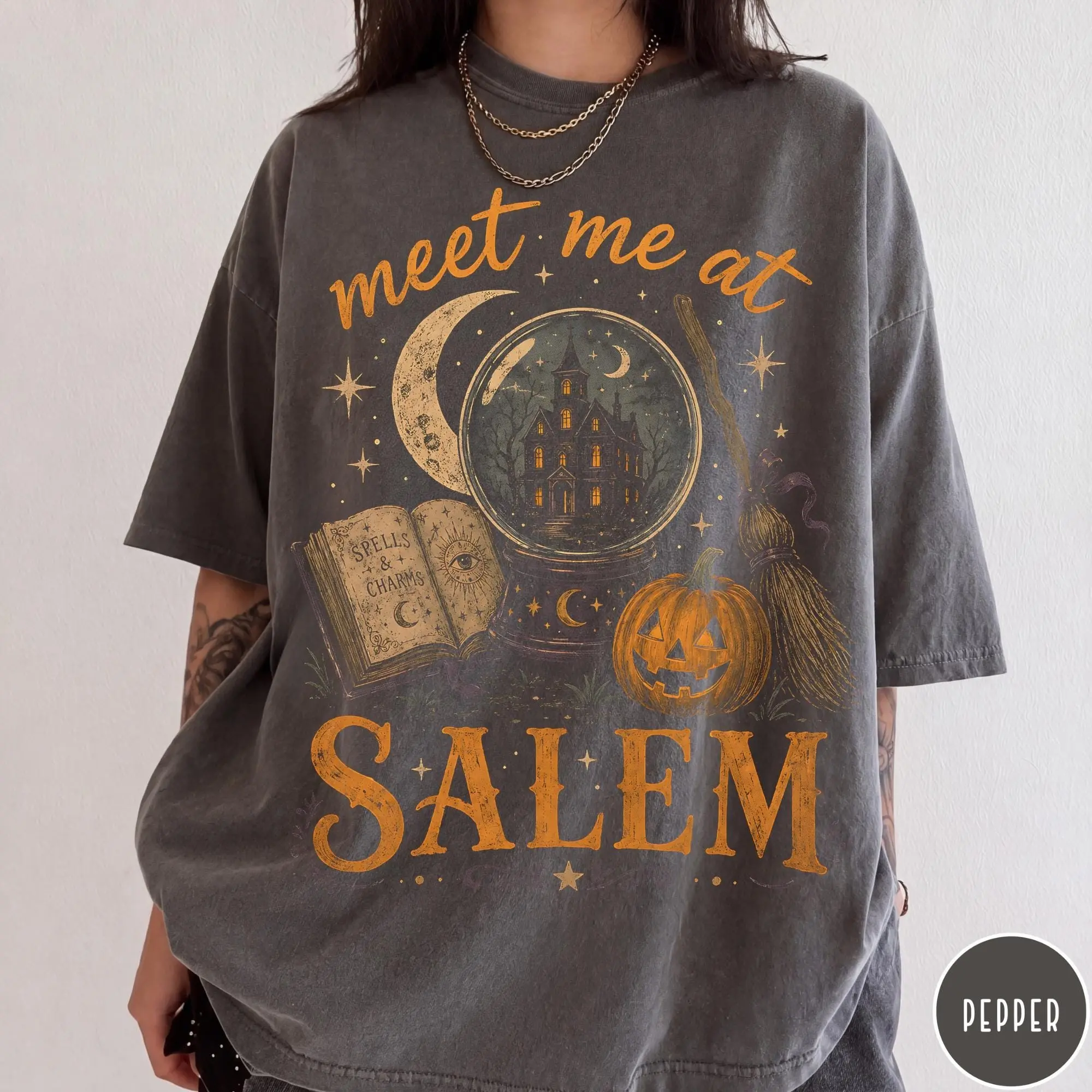 Meet Me At Salem Comfort Colors Shirt, Witchy Crystal Ball Halloween Tee, Spooky Season Graphic Top - photo 2