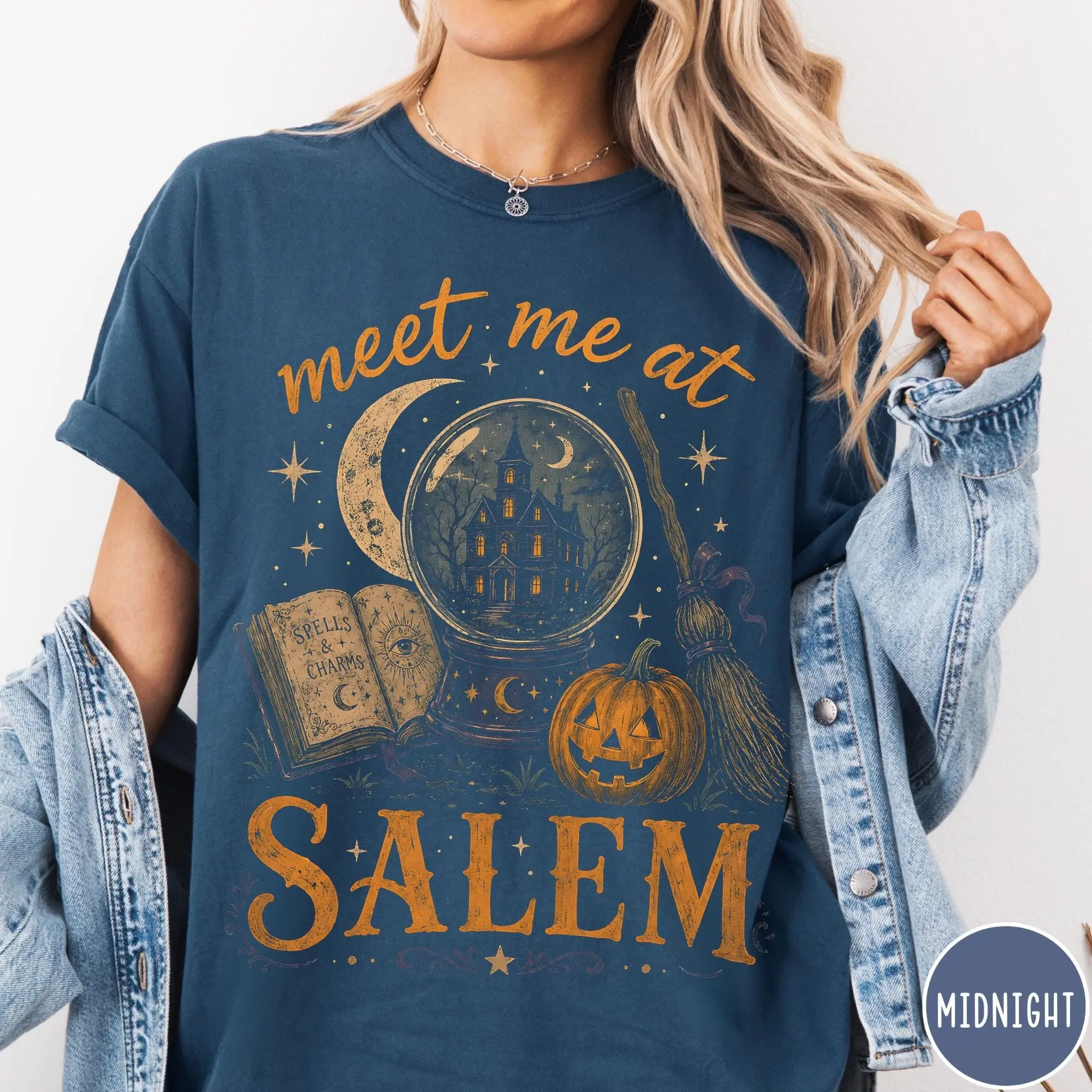 Meet Me At Salem Comfort Colors Shirt, Witchy Crystal Ball Halloween Tee, Spooky Season Graphic Top - photo 3