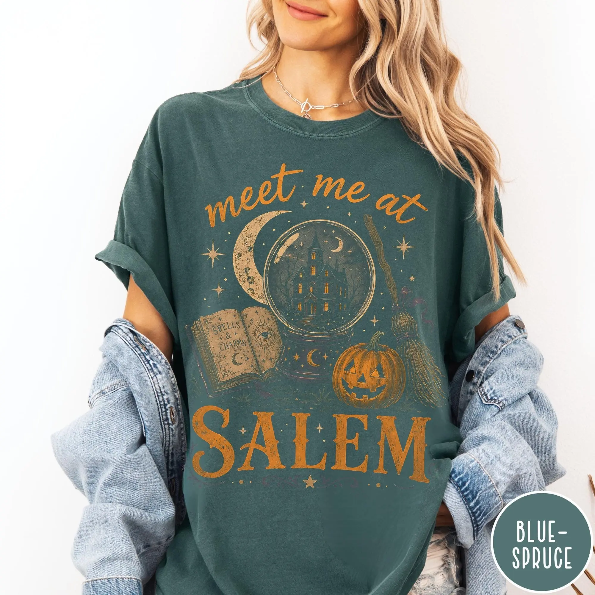 Meet Me At Salem Comfort Colors Shirt, Witchy Crystal Ball Halloween Tee, Spooky Season Graphic Top - photo 4